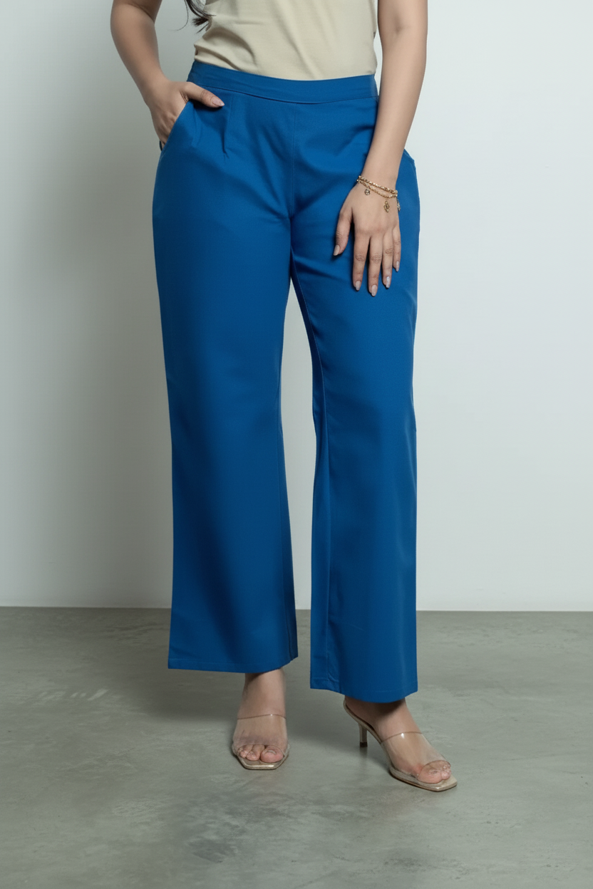 Royal Blue Women Wide Leg Cotton Pant