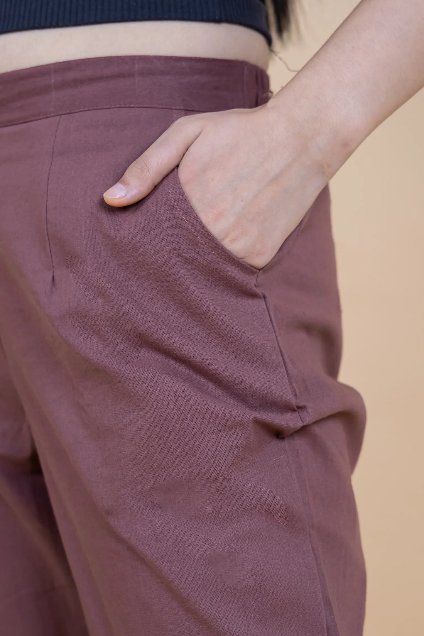 Rose Taupe Women Wide Leg Cotton Pant