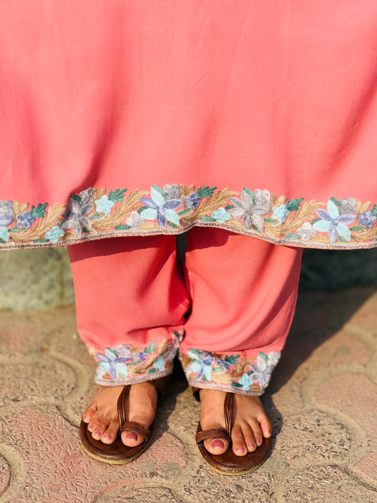 Embroidered Rose Taupe Rayon Co-ord Set For Women