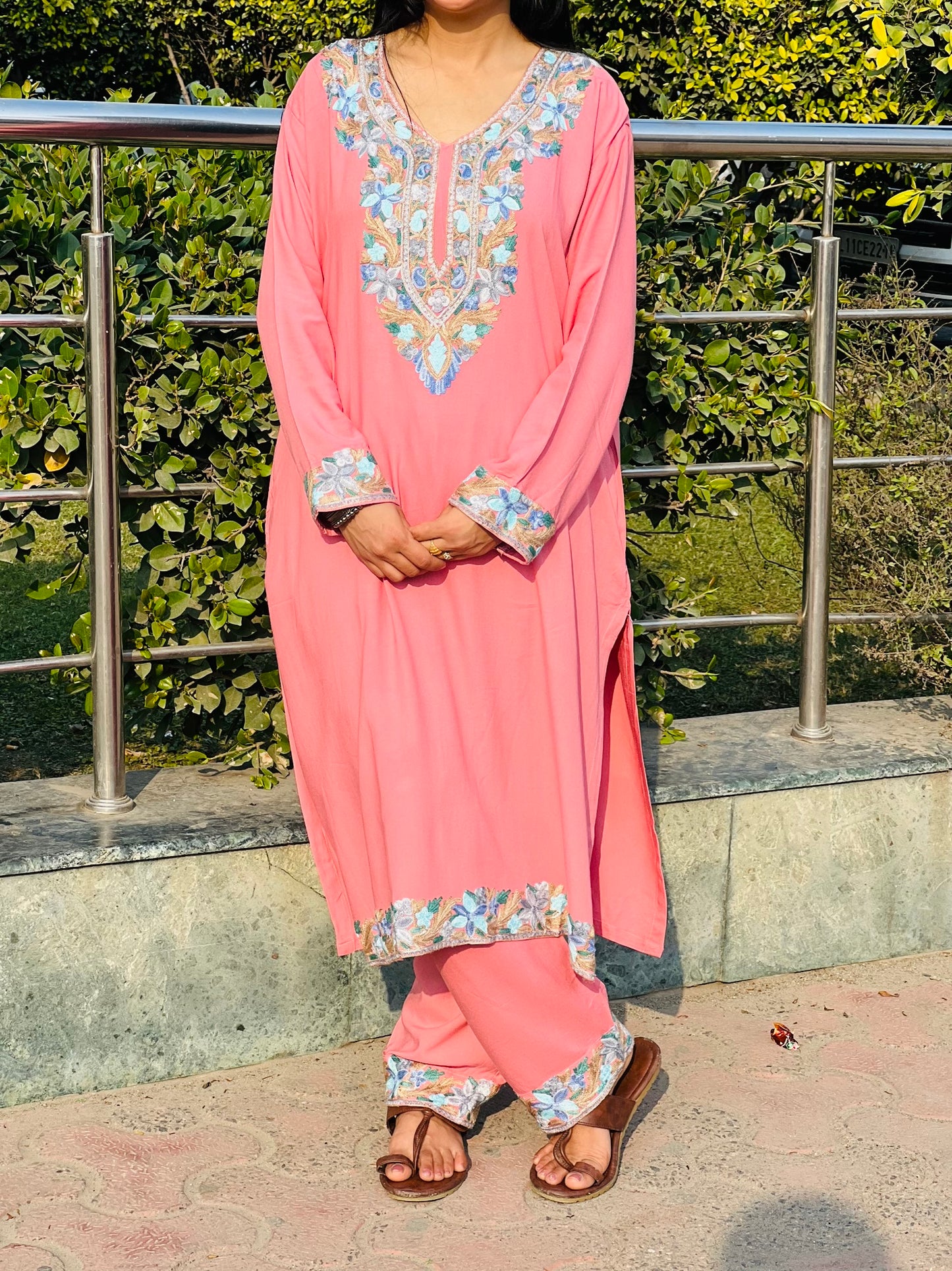 Embroidered Rose Taupe Rayon Co-ord Set For Women