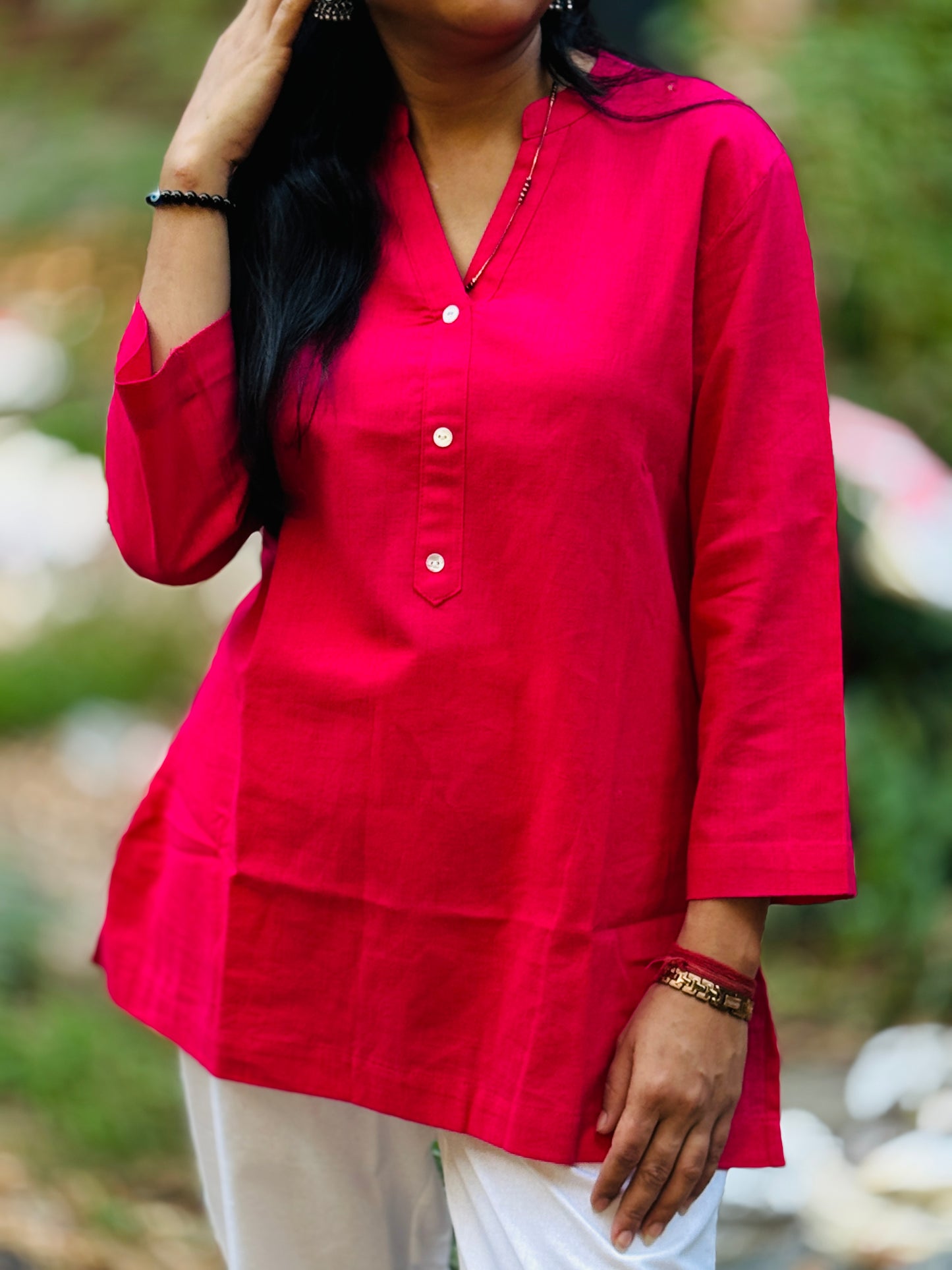 Hot Pink Kurti and White Pant Set