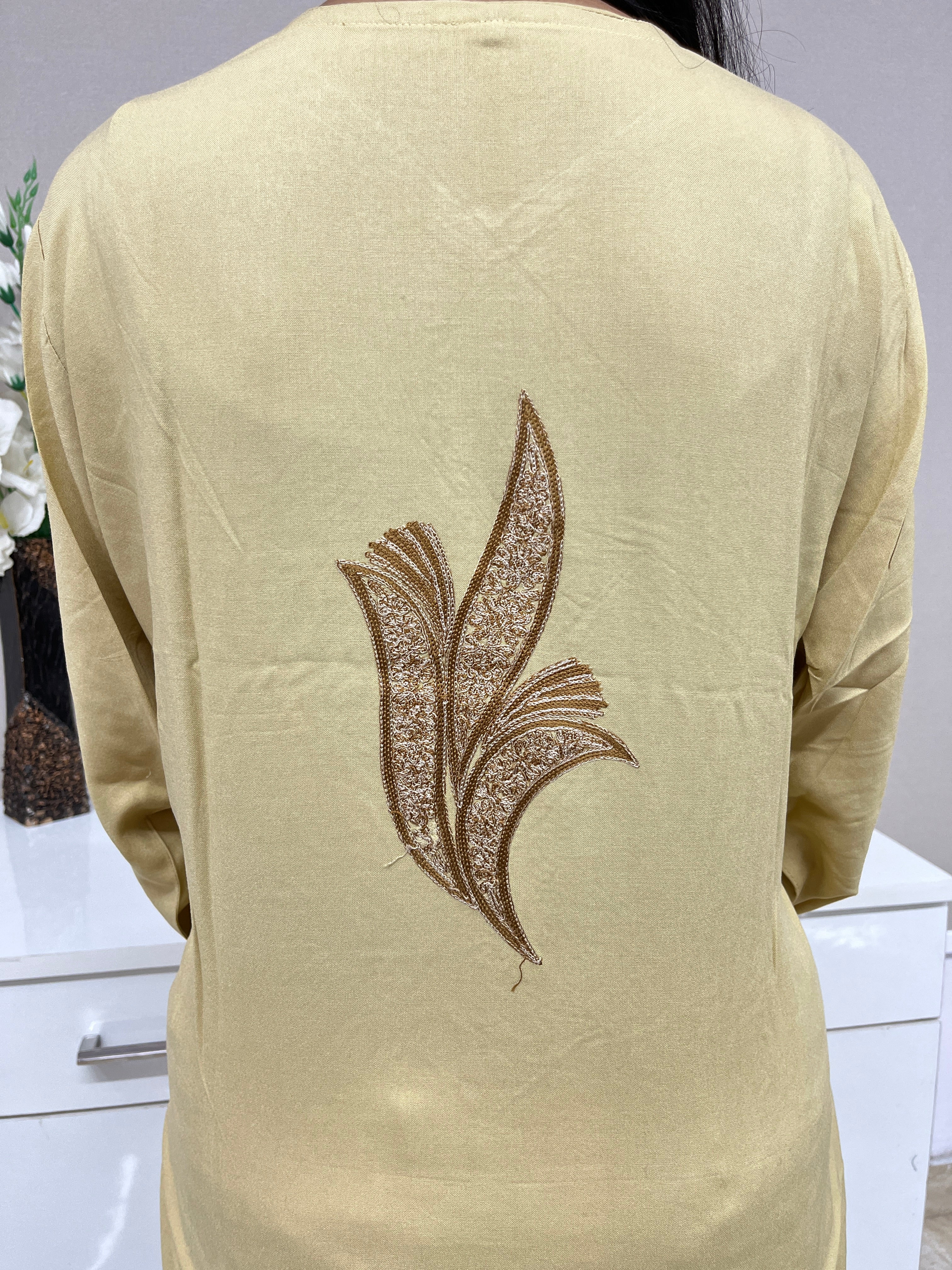 Light Brown Embroidered Rayon Straight Kurti