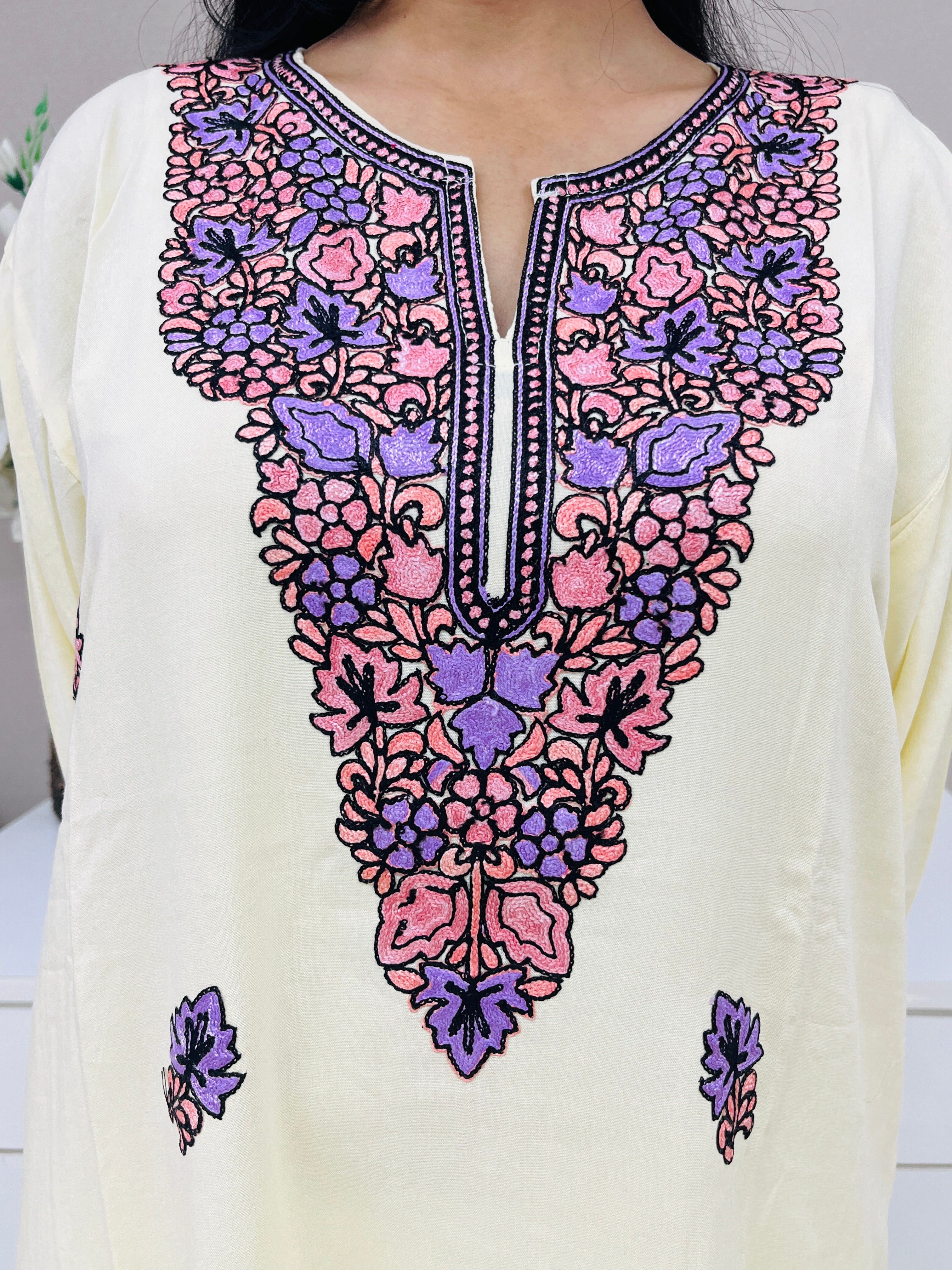 Light Yellow Embroidered Rayon Straight Kurti For Women
