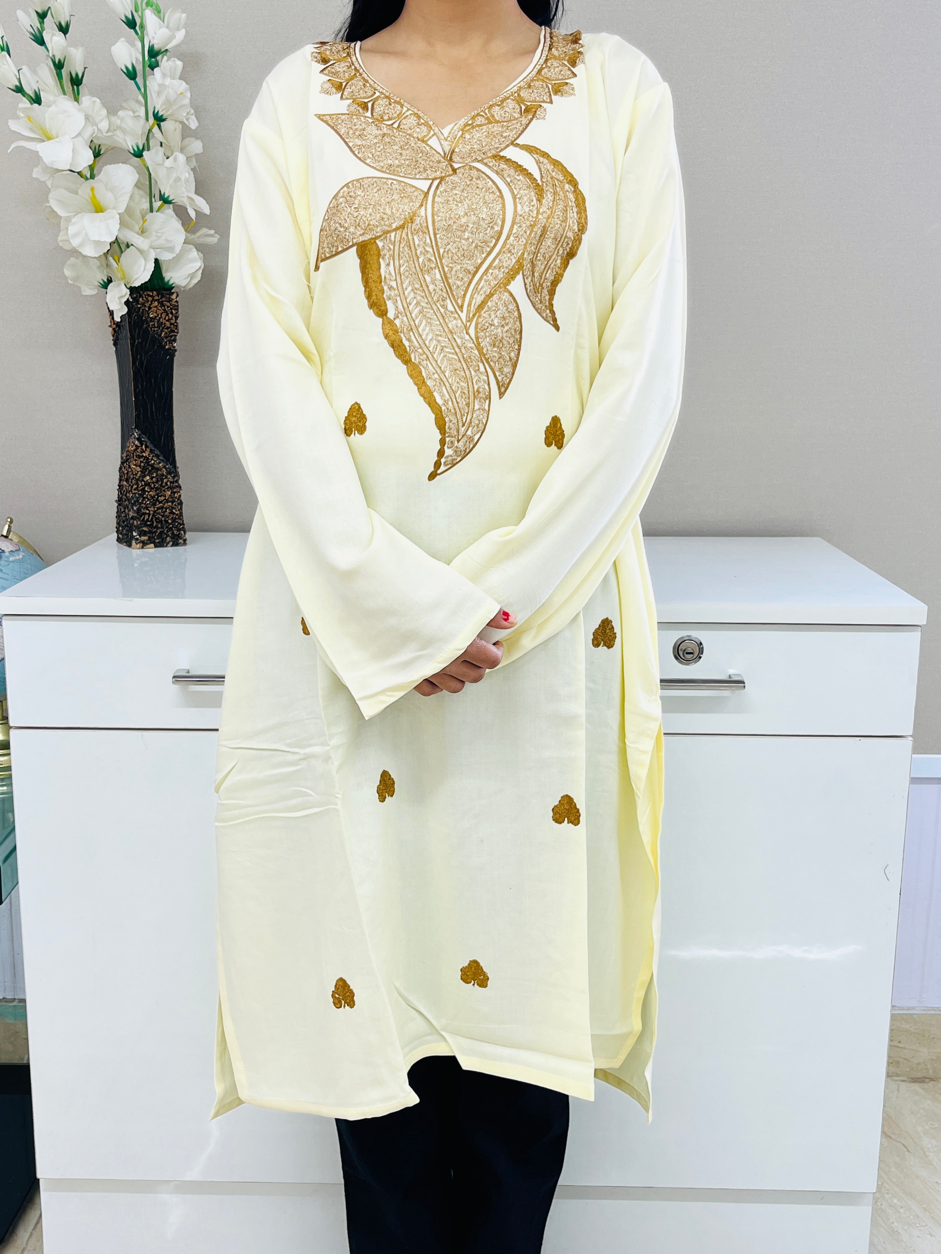 Light Yellow Golden Rayon Straight Kurti For Women
