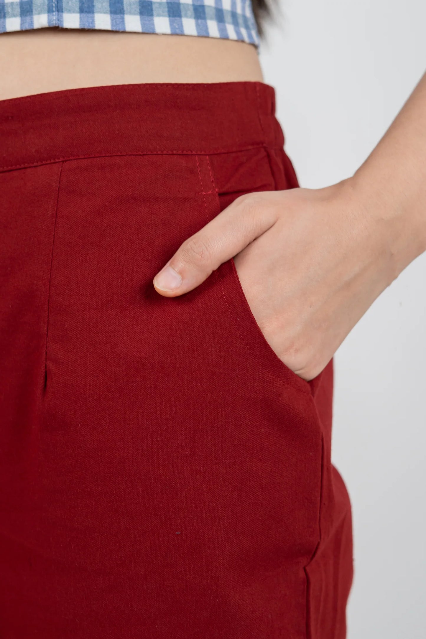 Red Women Wide Leg Cotton Pant