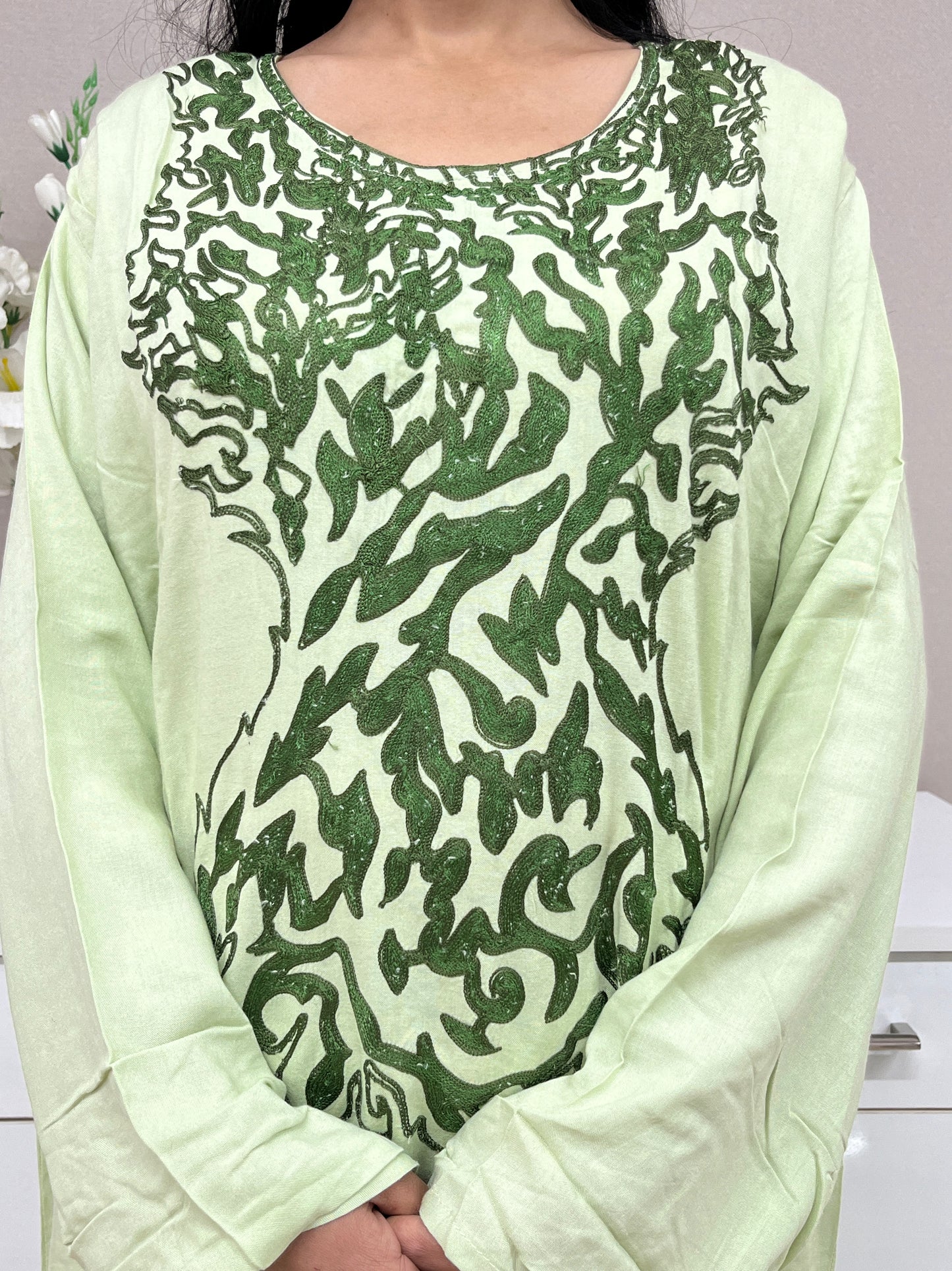 Mint Green Embroidered Rayon Straight Kurti For Women