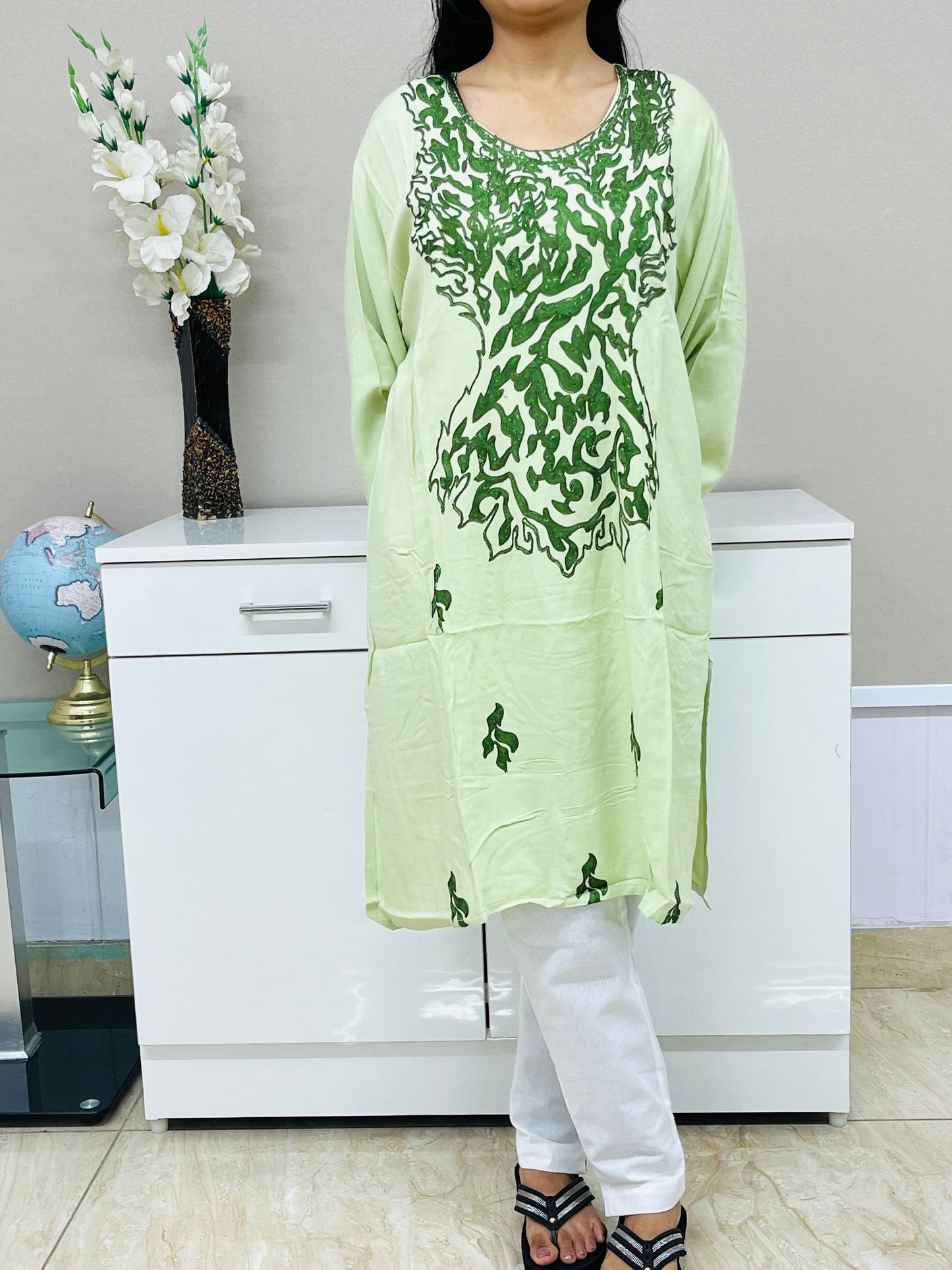 Mint Green Rayon Straight Kurti