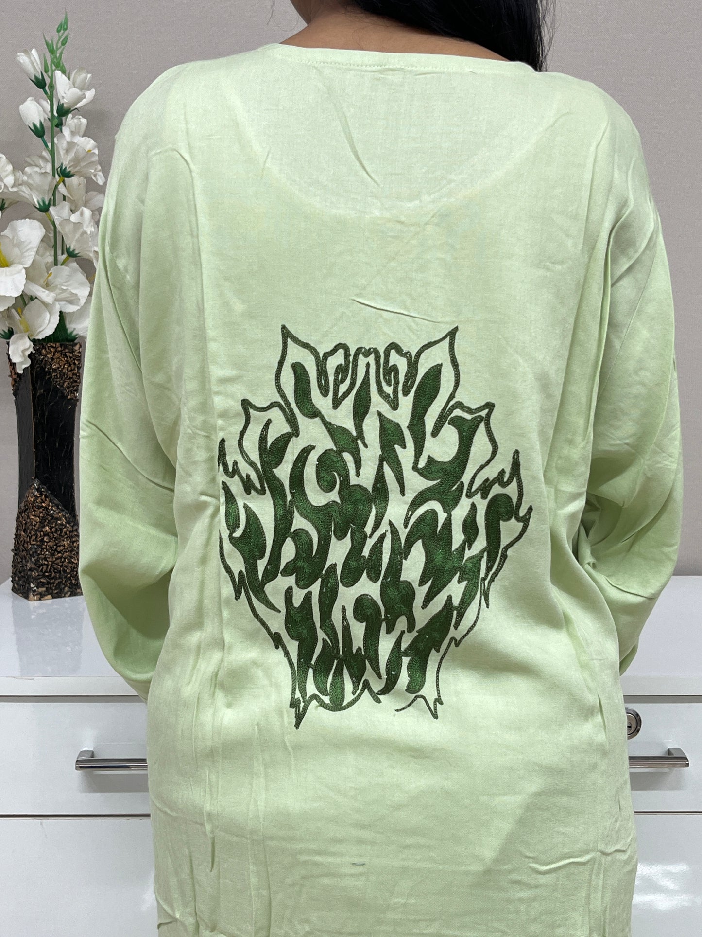 Mint Green Thread Work Rayon Straight Kurti For Women