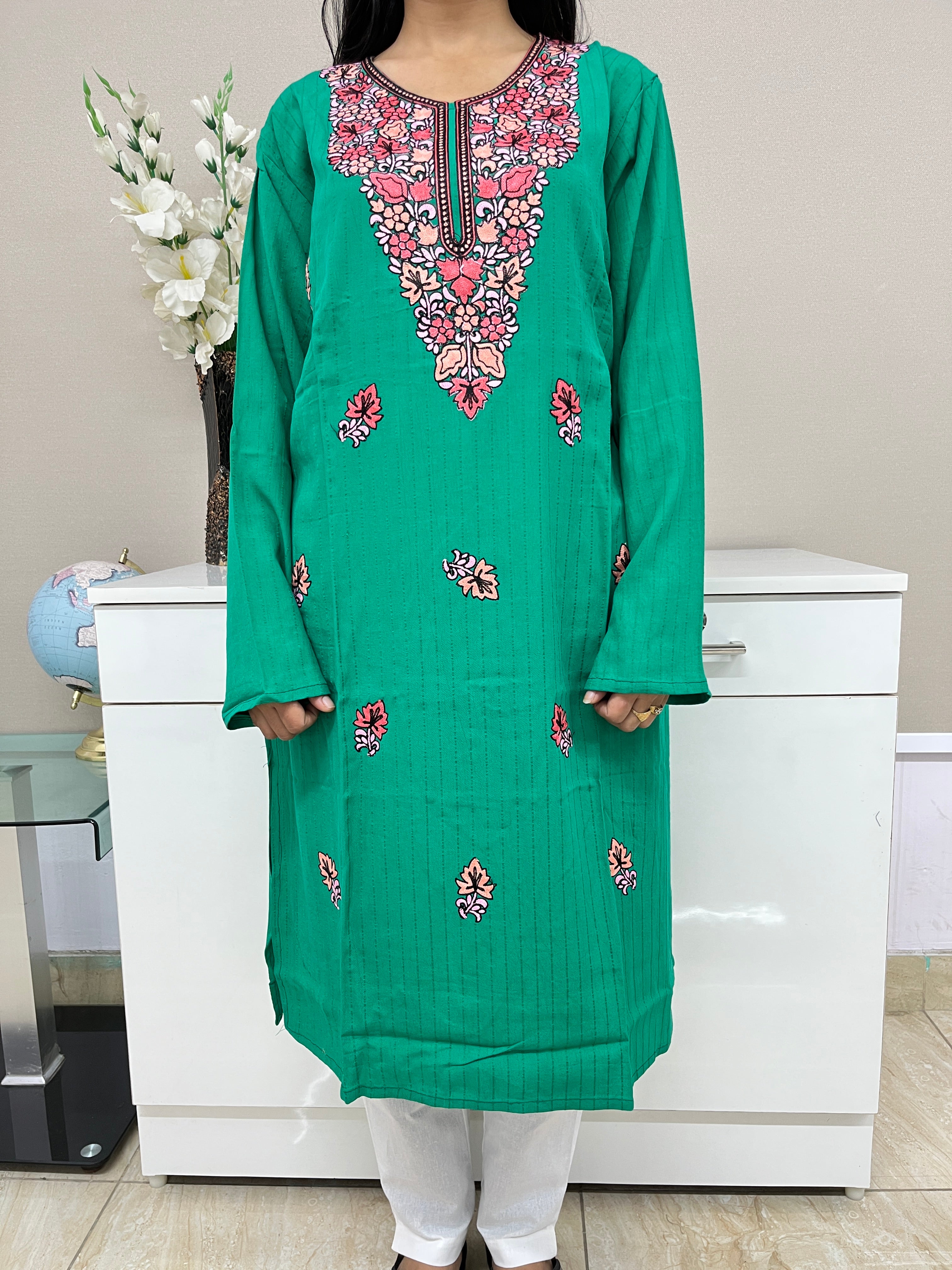 Bottle Green Cotton Straight Kurti For Women