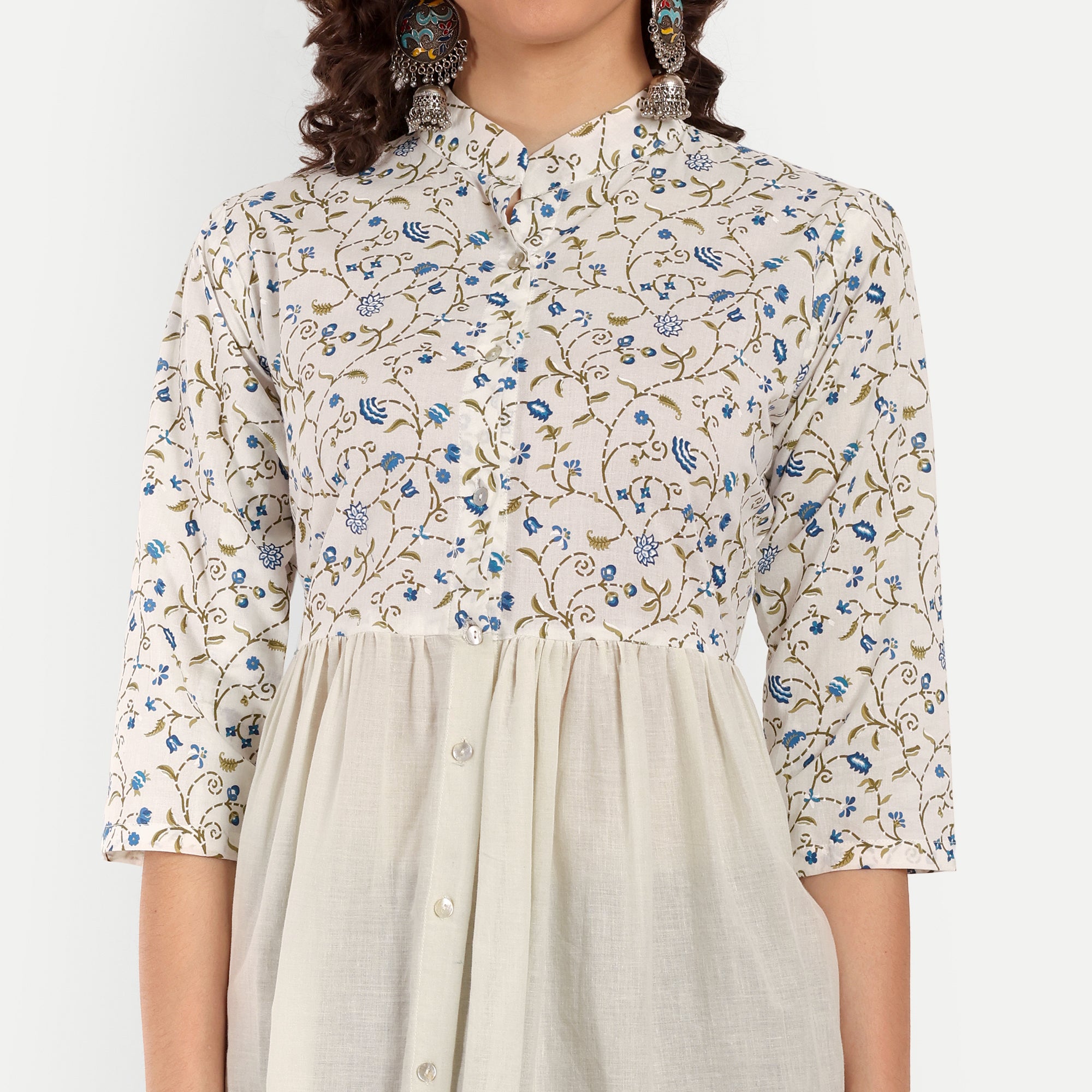 Naariy Off White Printed A-Line Cotton Tunic For Women
