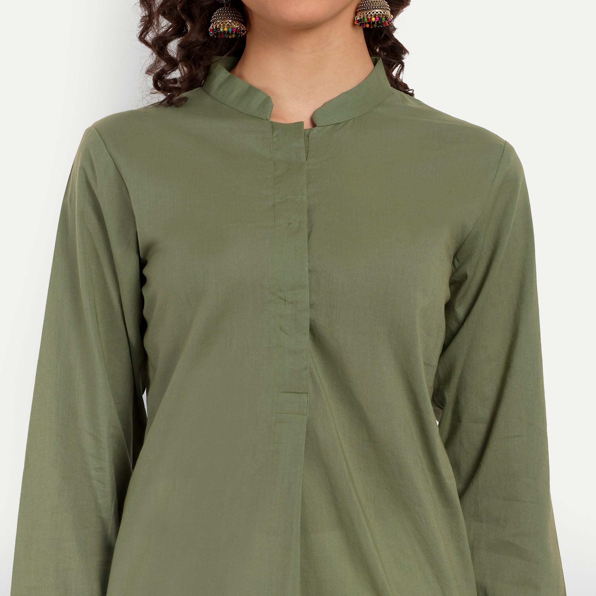 Naariy Pista Green Solid Straight Cotton Tunic For Women