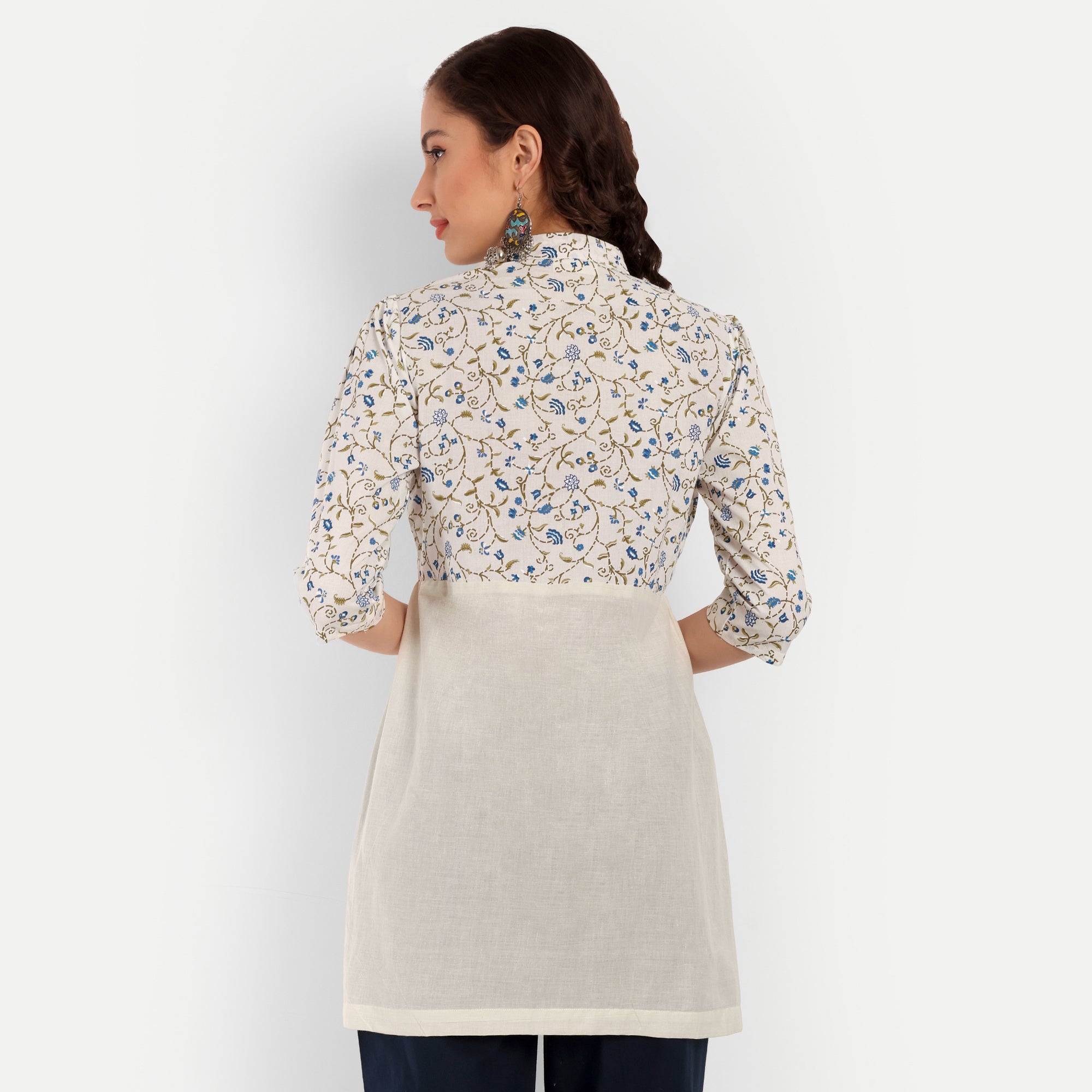 Off White Printed A-Line Cotton Tunic For Women