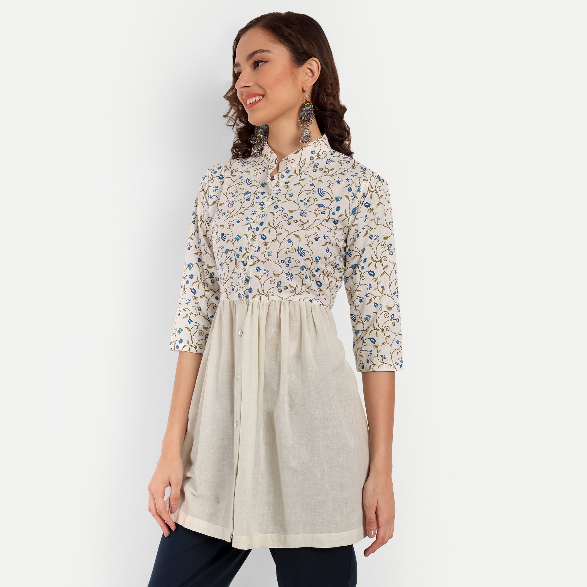 Off White Printed A-Line Cotton Tunic  Stylish Look