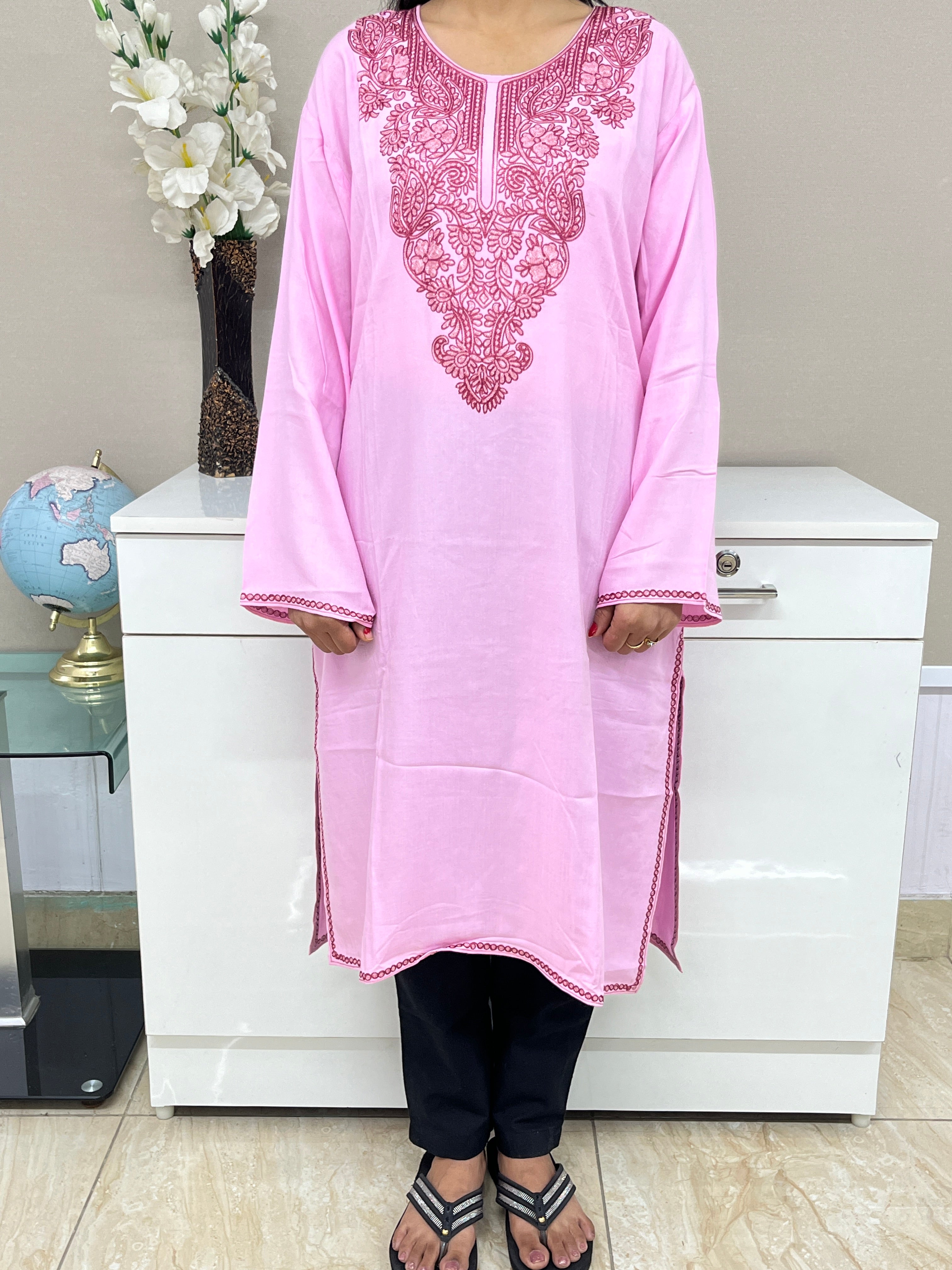 Pink Rayon Straight Kurti For Women