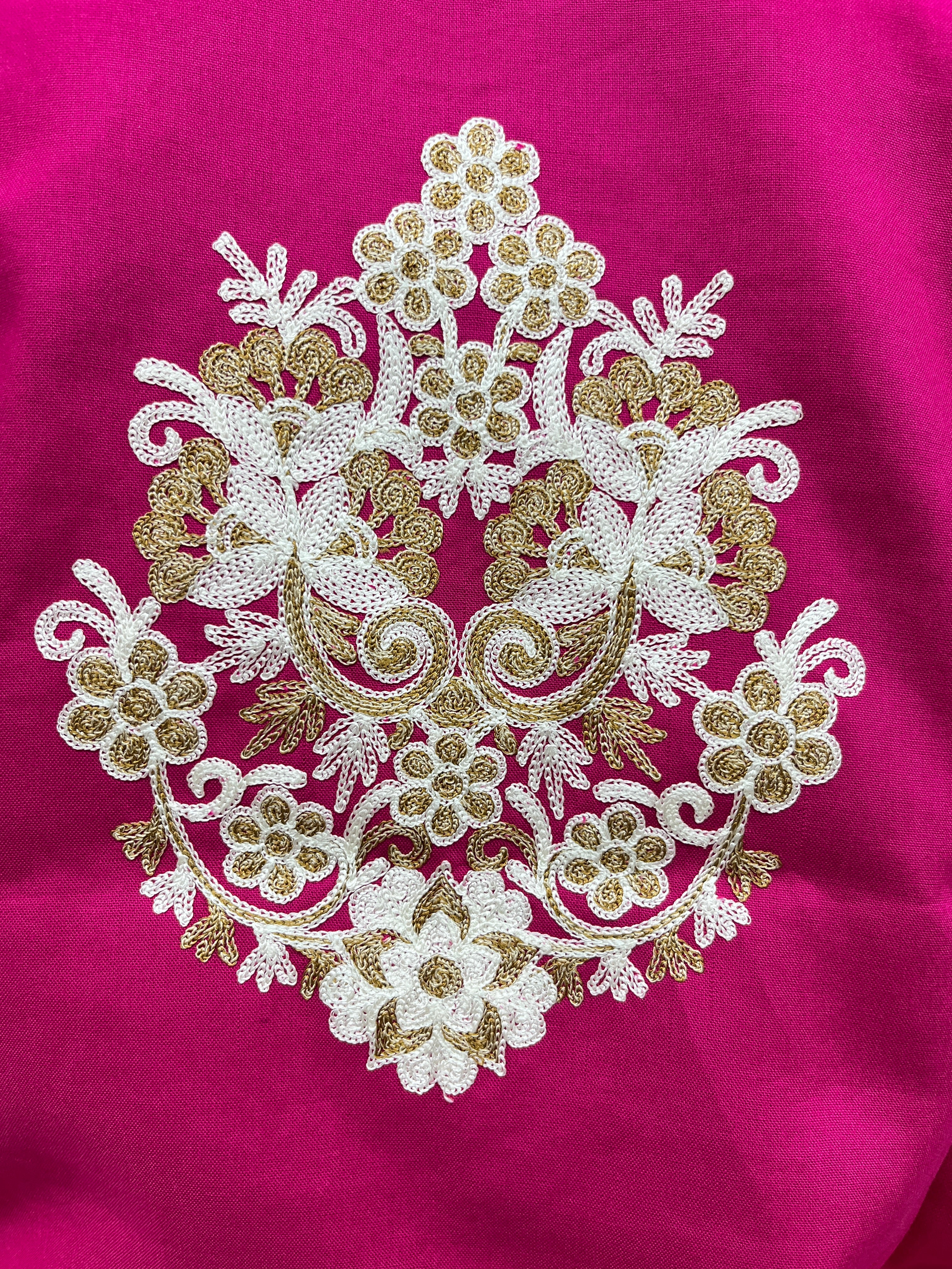 Pink With White Embroidered  Cotton Straight Kurti