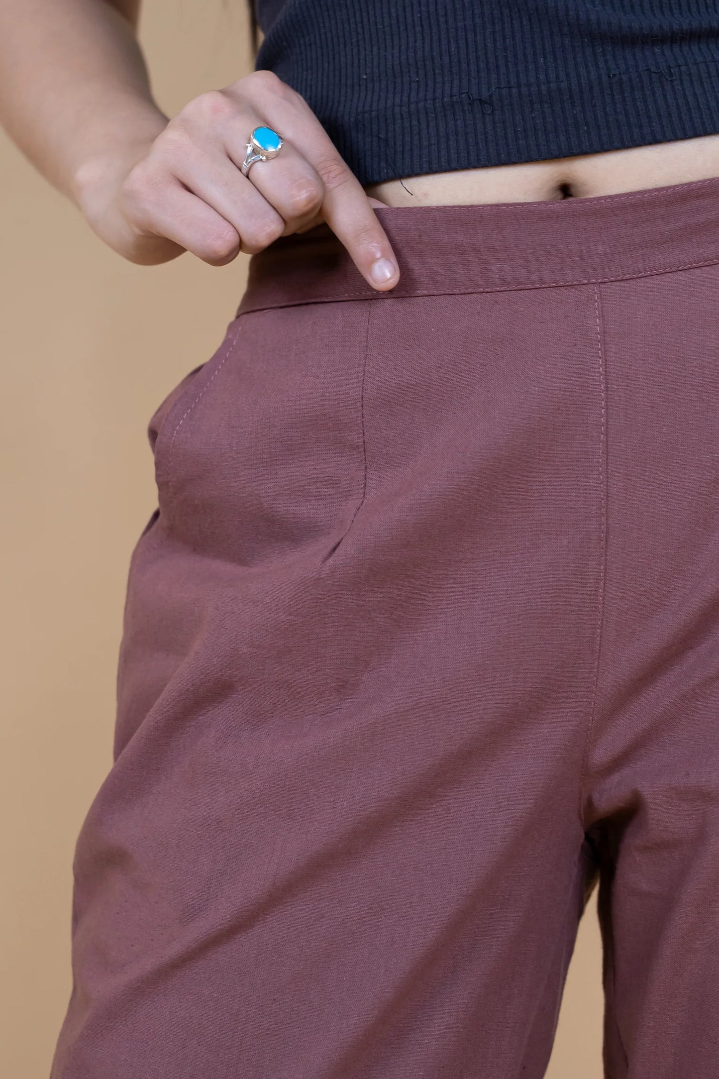 Rose Taupe Women Wide Leg Cotton Pant