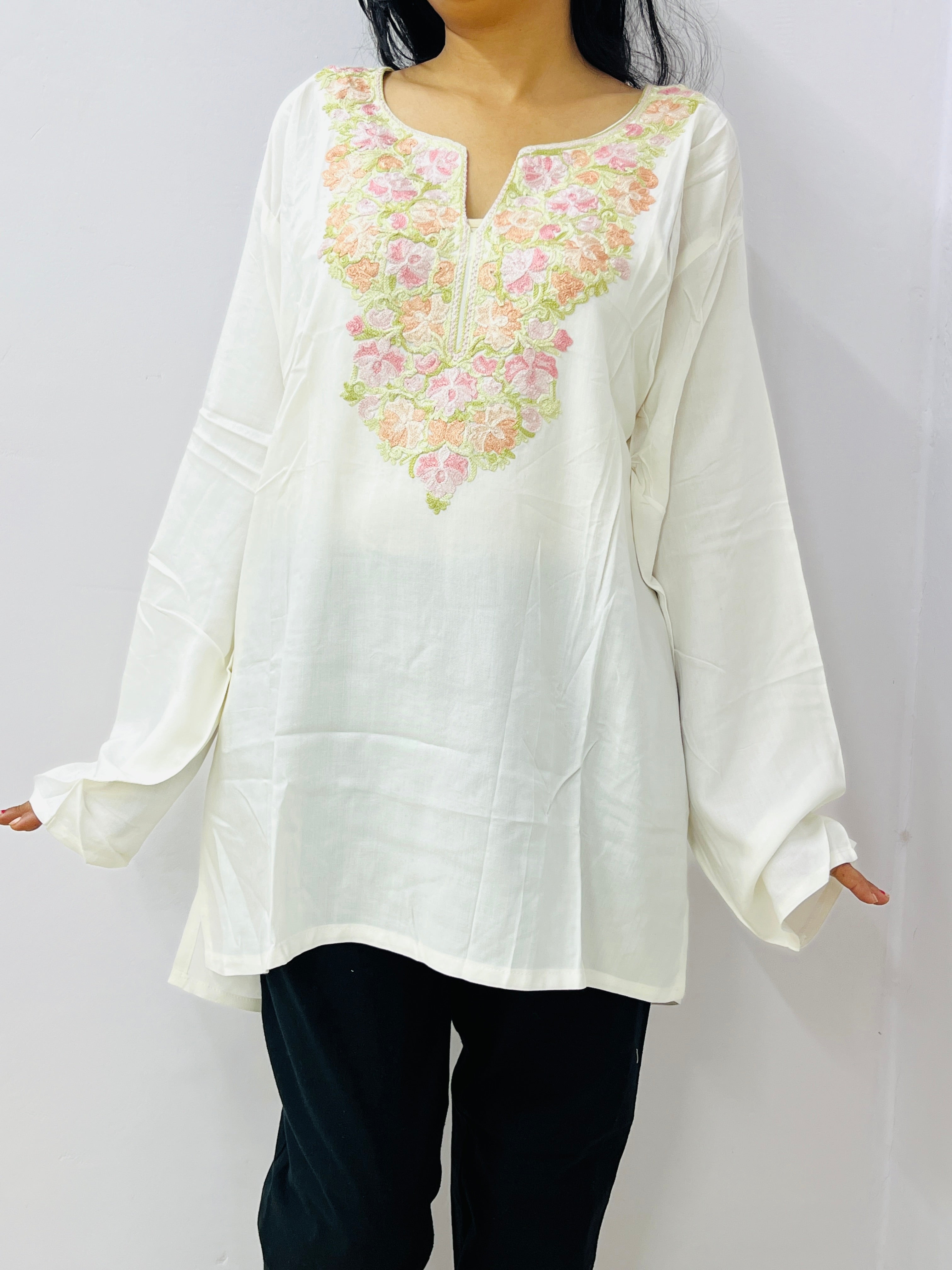 White Rayon Straight Kurti For Women