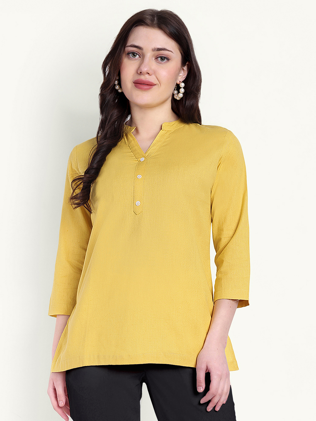 Yellow Kurti and Black Pant Set Fr Women
