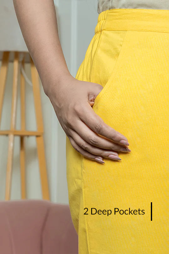 Yellow Women Wide Leg Cotton Pant