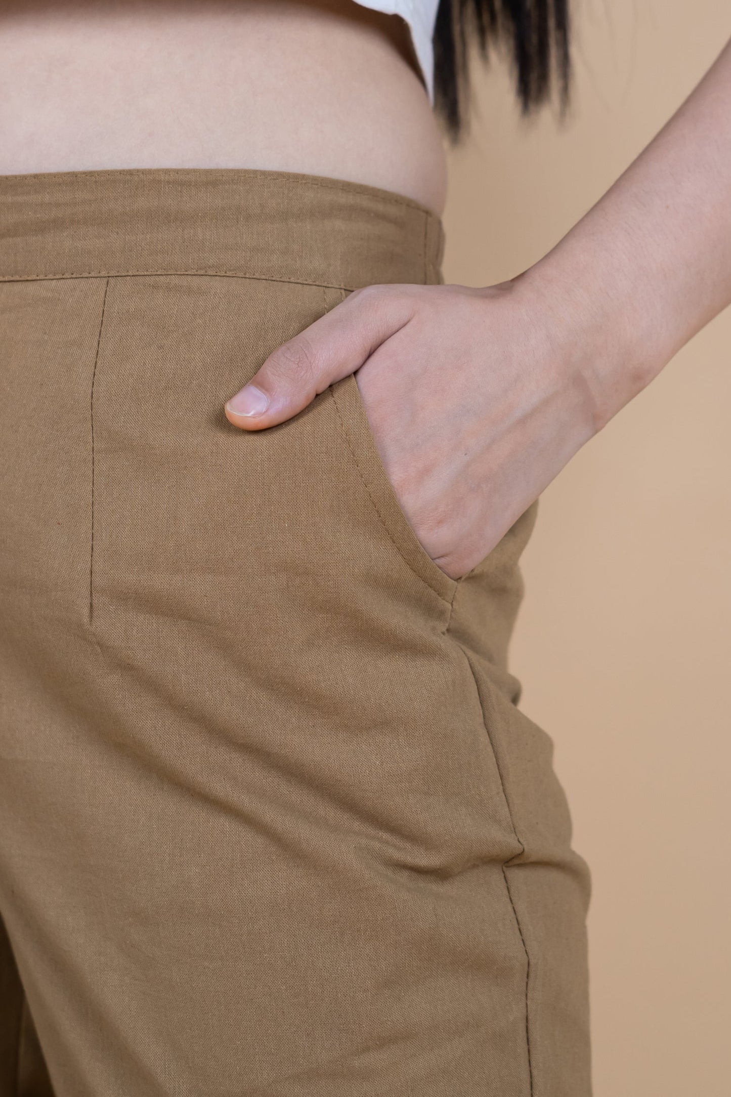 Coffee Brown Women Wide Leg Cotton Pant