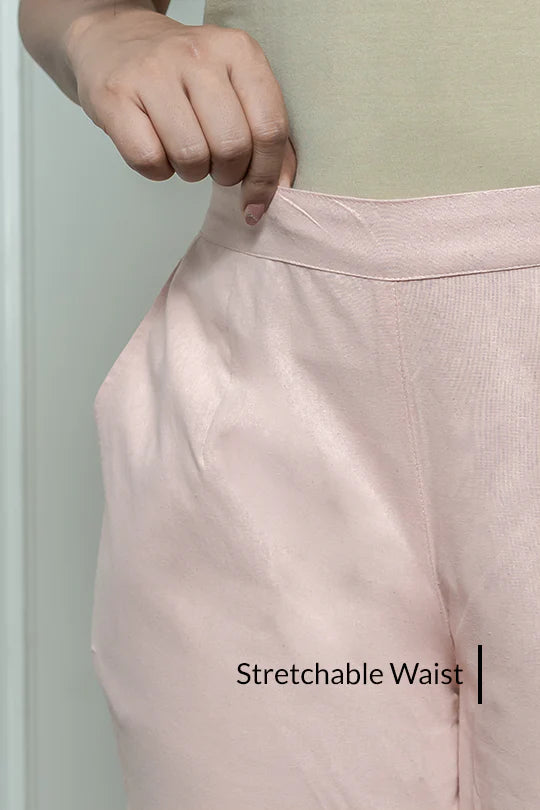 Light Pink Women Wide Leg Cotton Pant