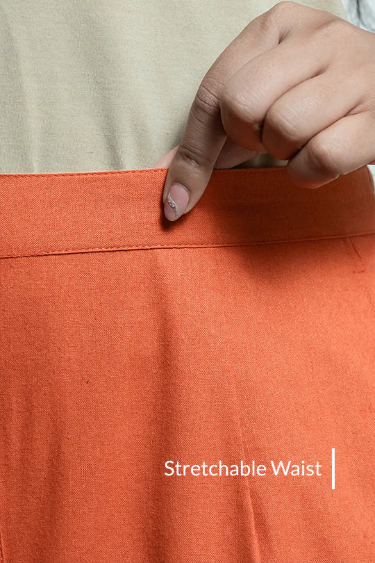 Orange Women Wide Leg Cotton Pant