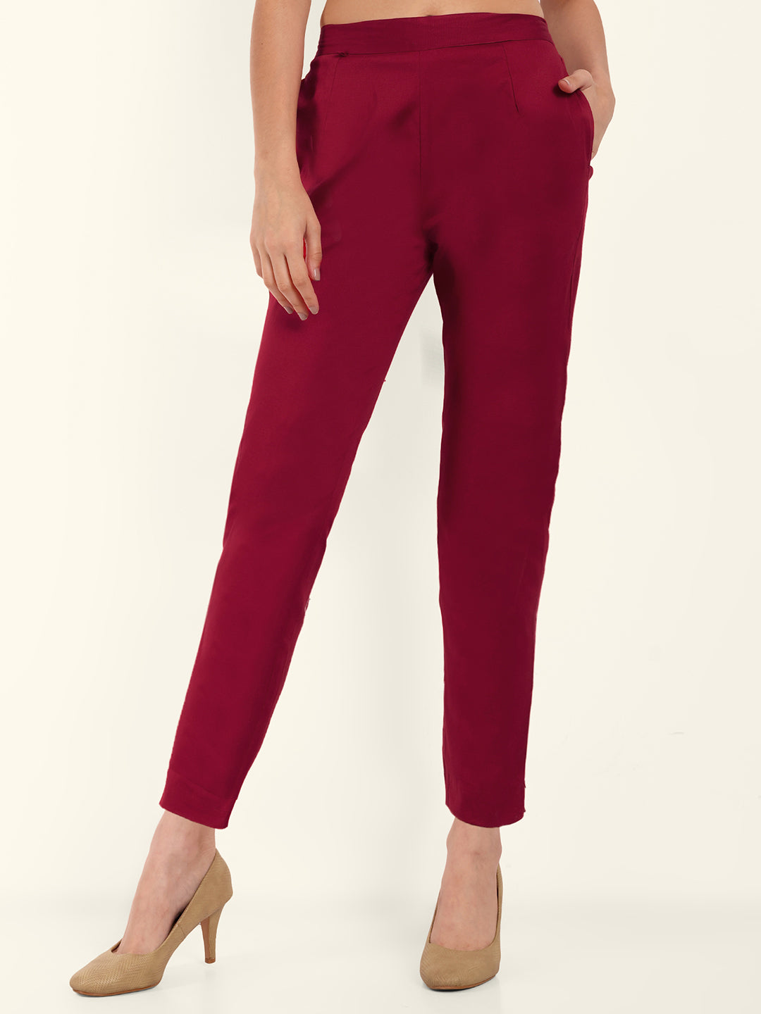 Maroon Stretchable Cotton Pant For Women