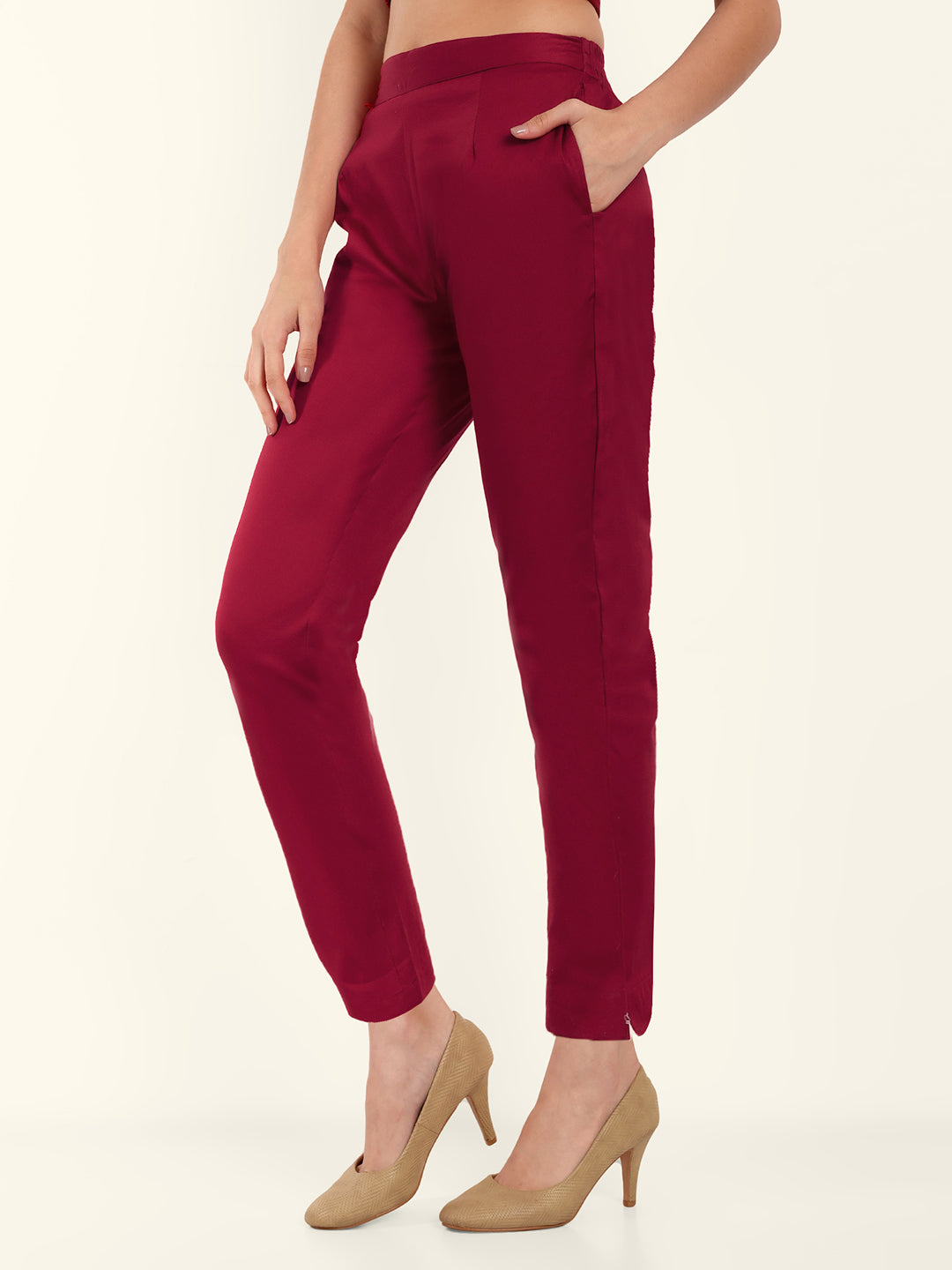 Naariy Maroon Stretchable Cotton Pant With Pocket