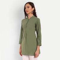 Thumbnail for Pista Green Solid Straight Cotton Tunic