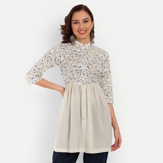 Off White Printed A-Line Cotton Tunic