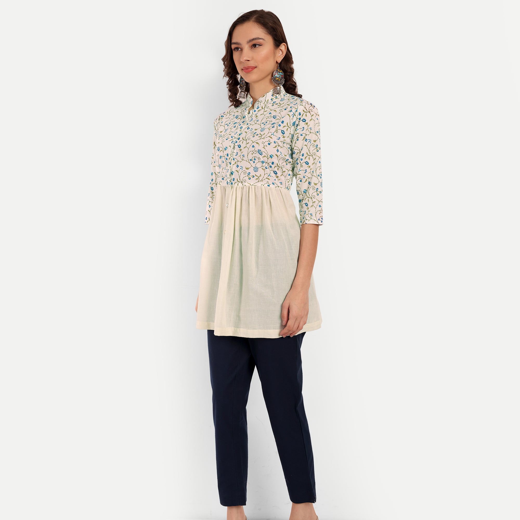 Off White Printed A-Line Cotton Tunic