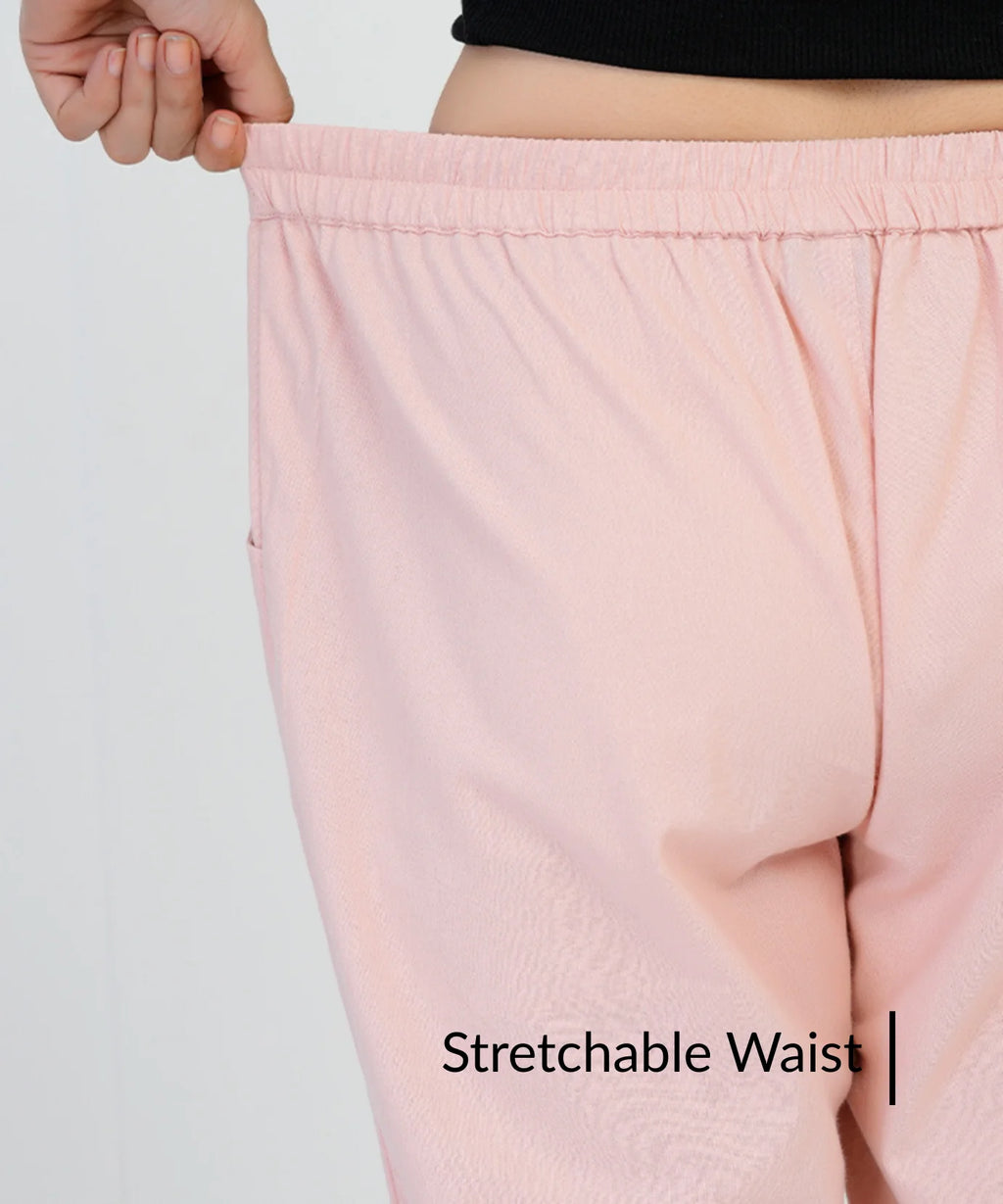 Light Pink Women Wide Leg Cotton Pant