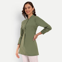 Thumbnail for Pista Green Solid Straight Cotton Tunic