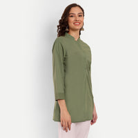 Thumbnail for Pista Green Solid Straight Cotton Tunic