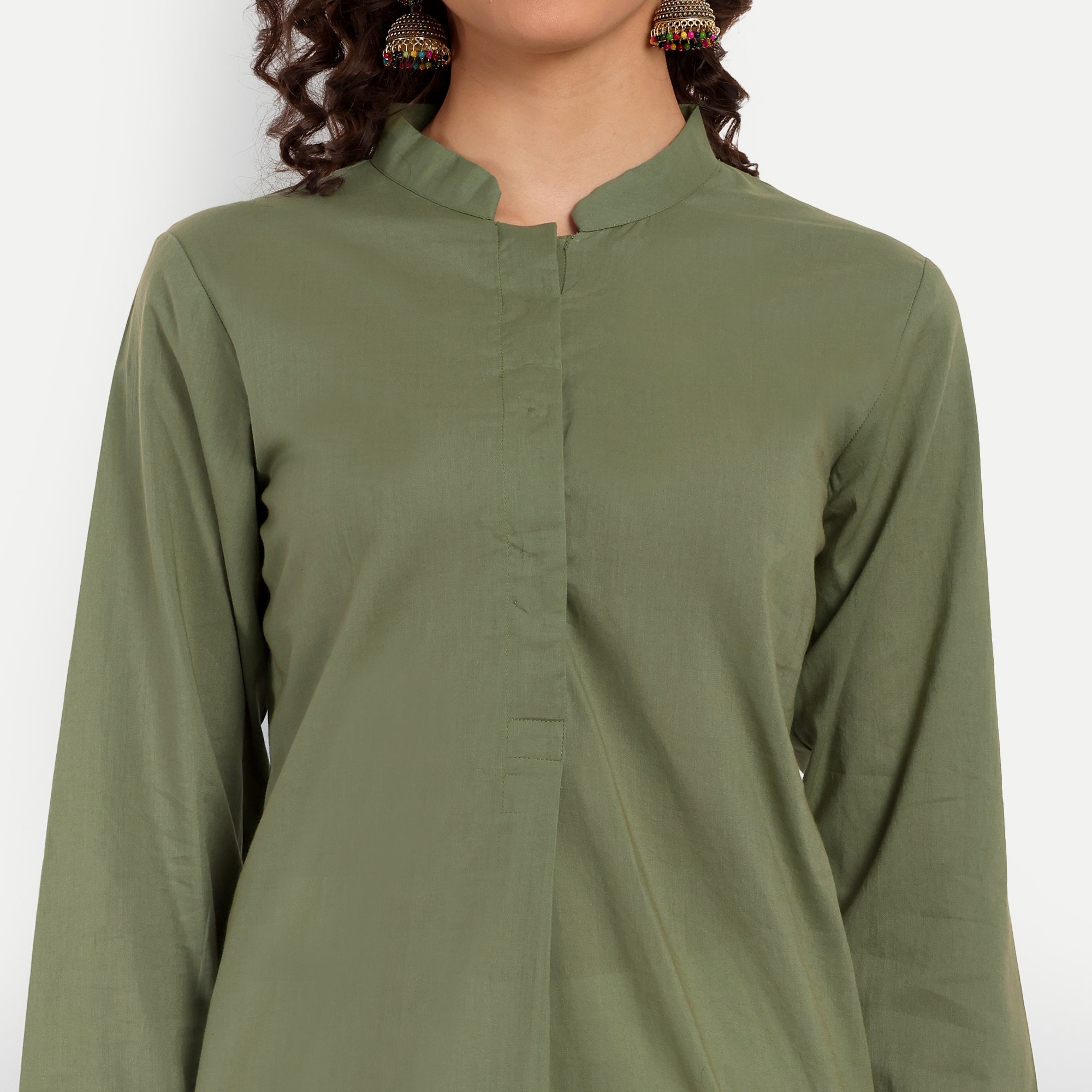 Pista Green Solid Straight Cotton Tunic