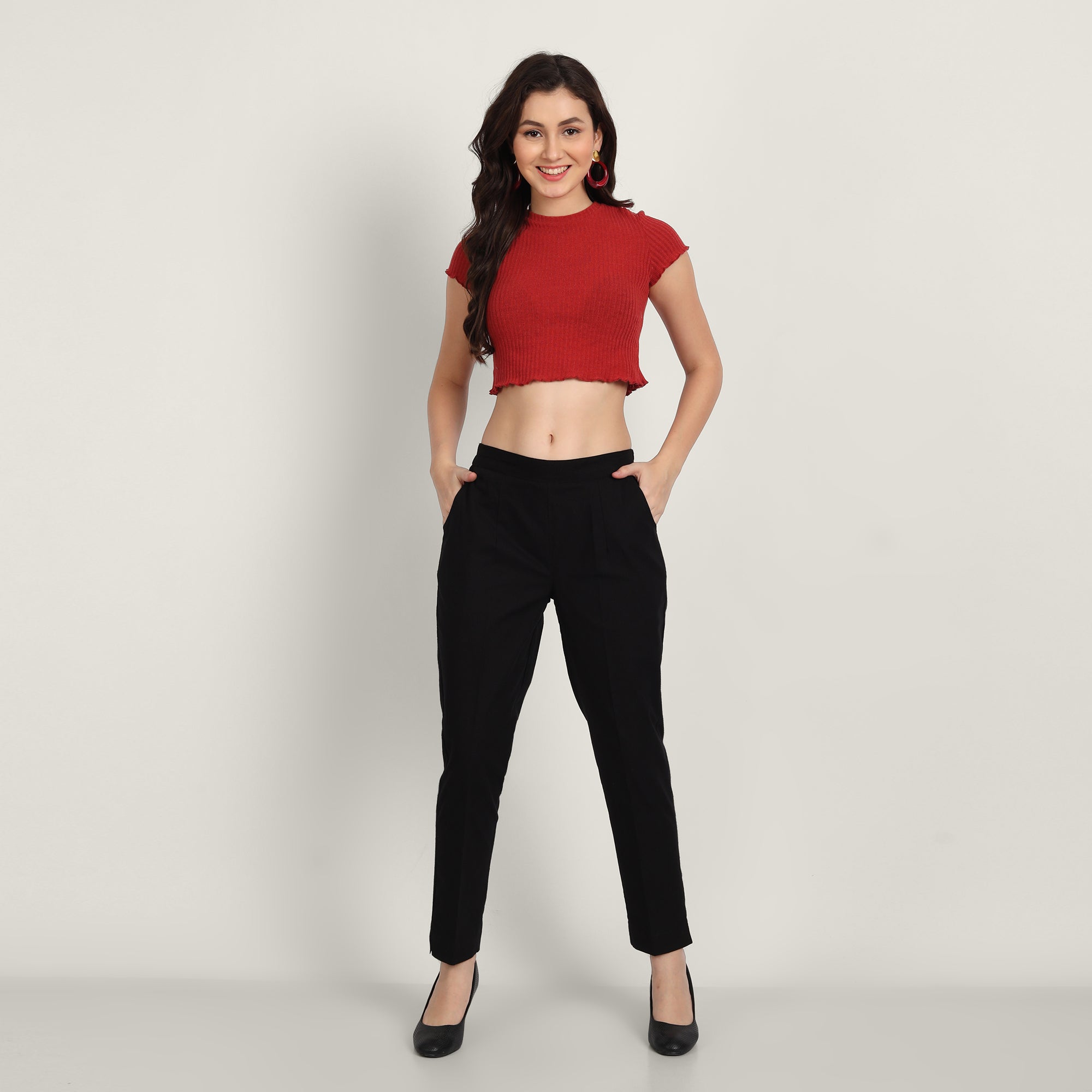 Women Black & Beige Cotton Pants