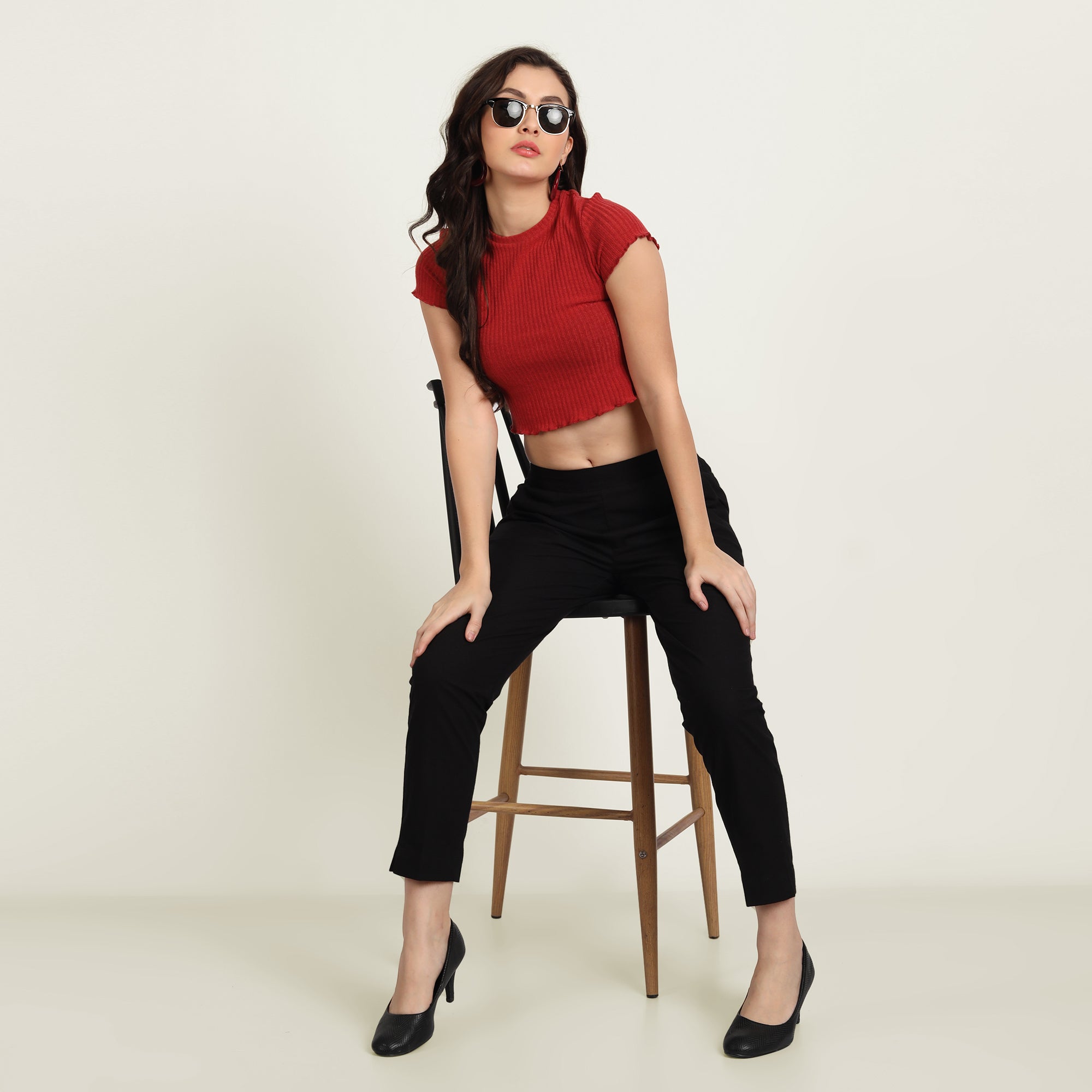 Women Black & Beige Cotton Pants