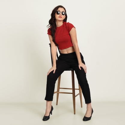 Women Black & Beige Cotton Pants
