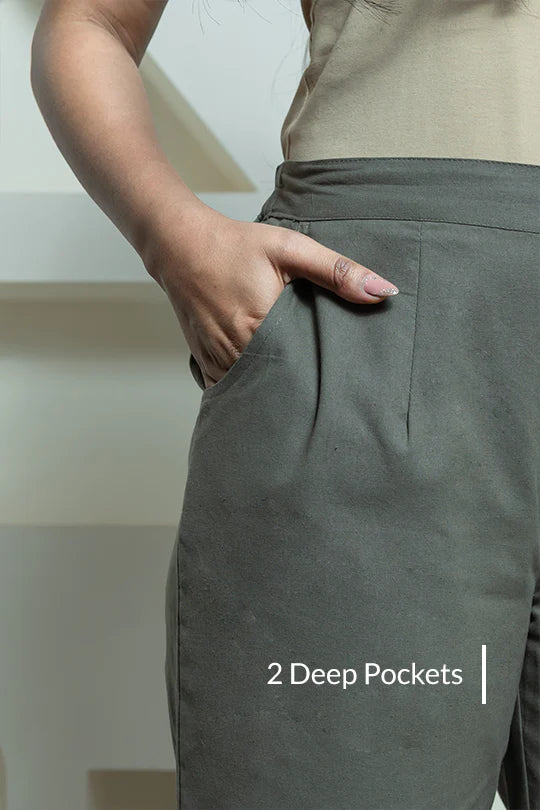 Grey Women Wide Leg Cotton Pant
