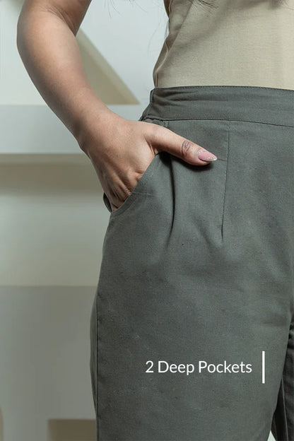 Grey Women Wide Leg Cotton Pant