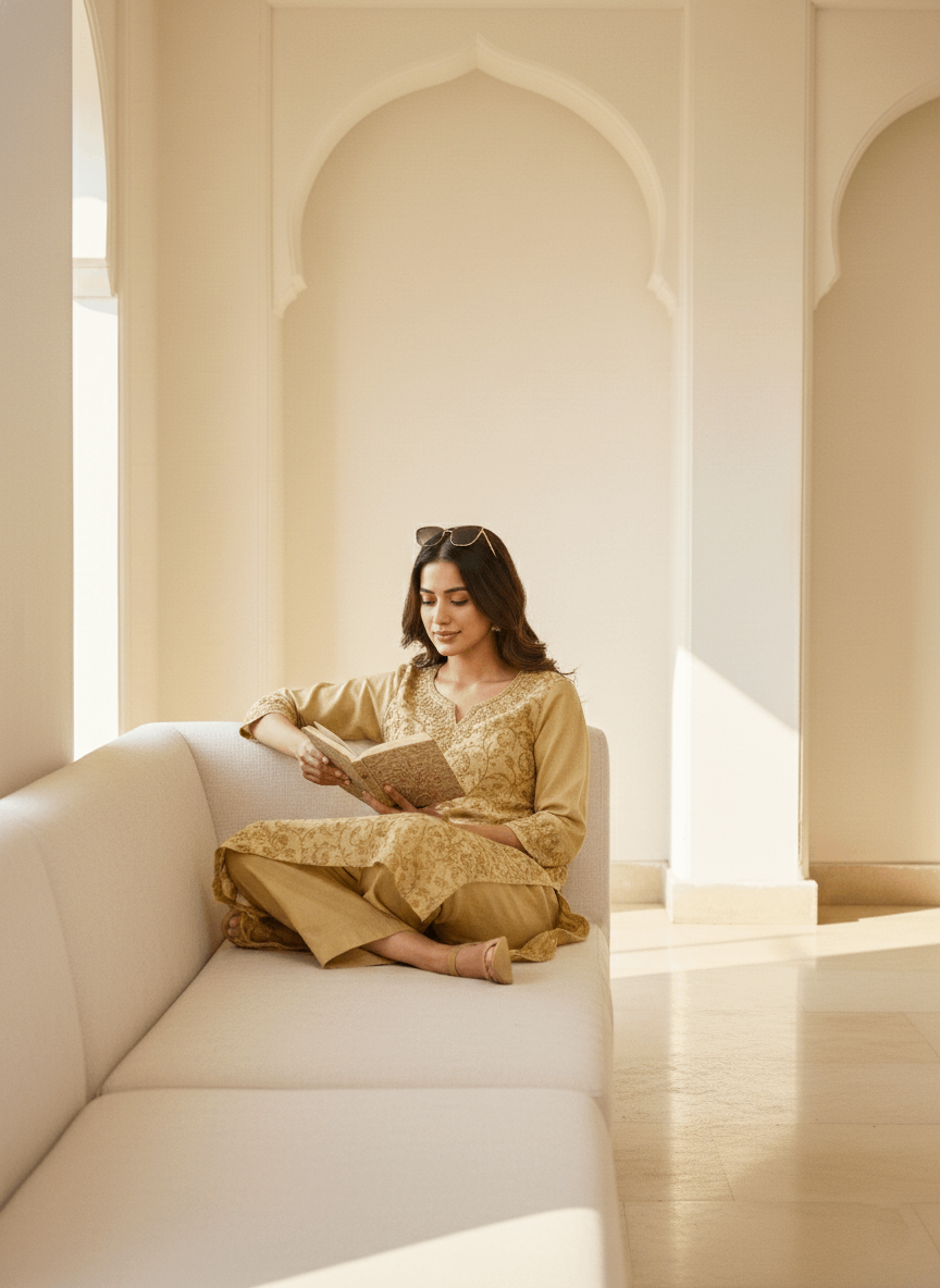 Beige Aari Embroidered Cotton Coord Set