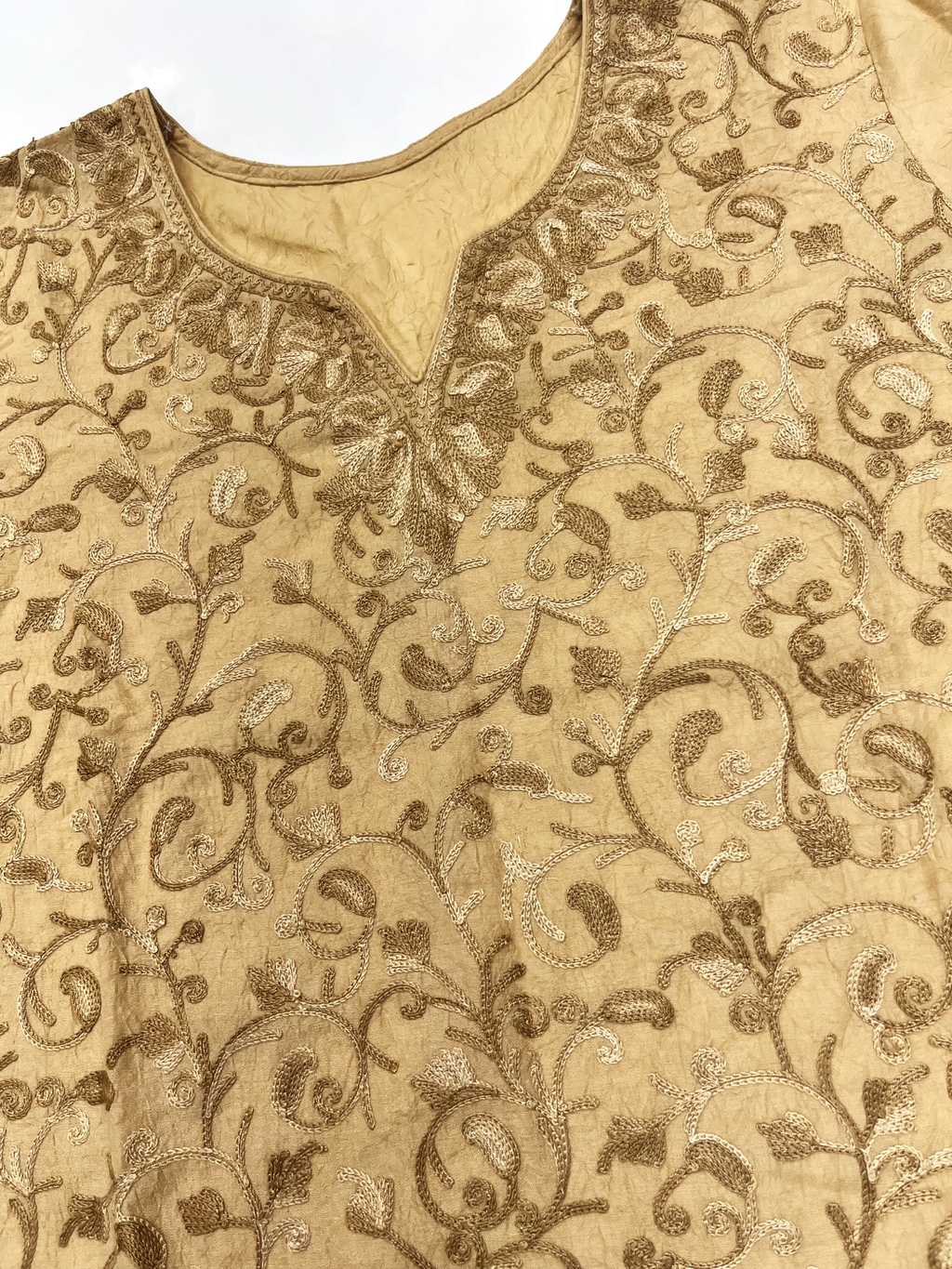 Beige Aari Embroidered Cotton Coord Set