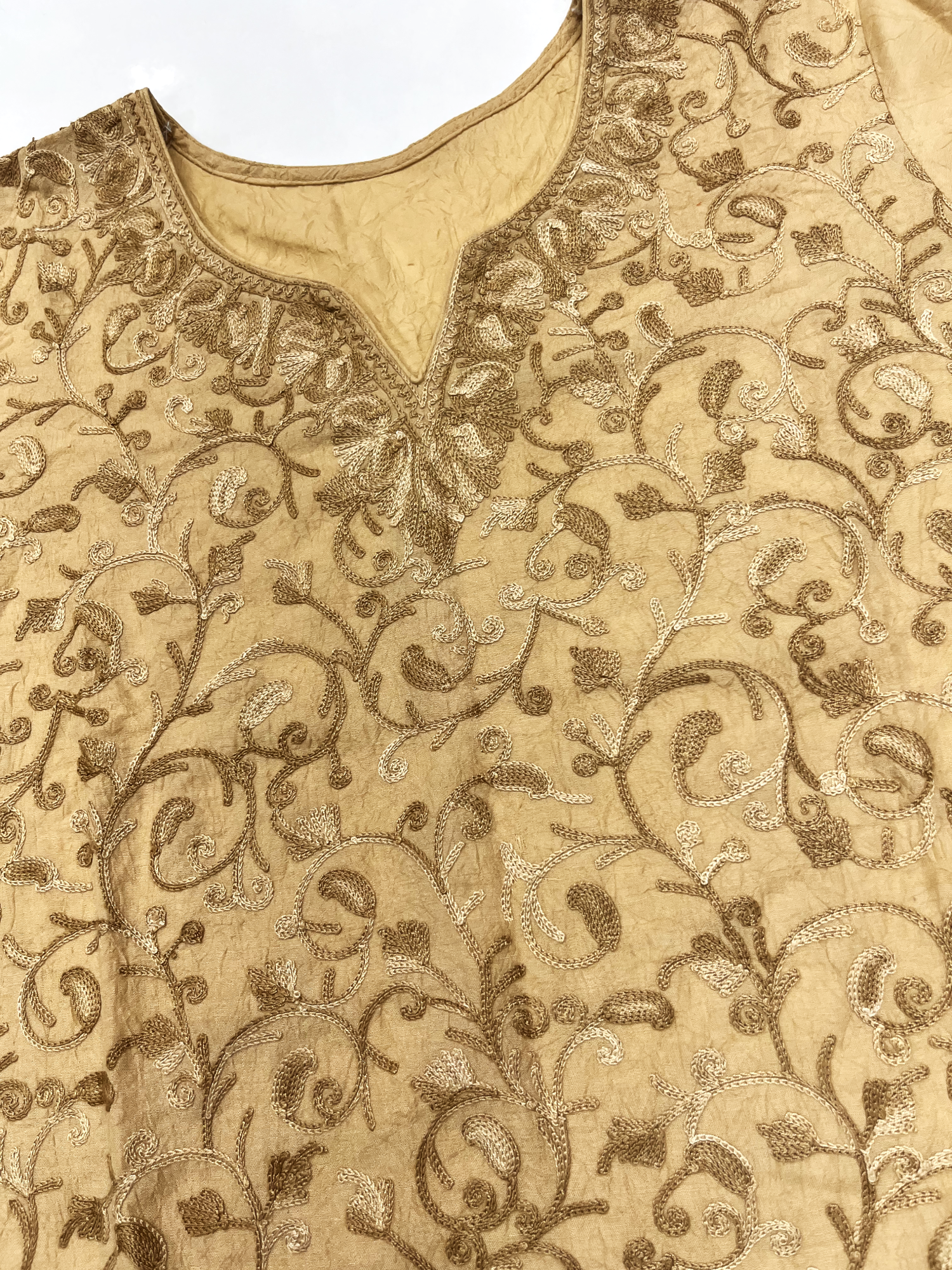 Beige Aari Embroidered Cotton Coord Set