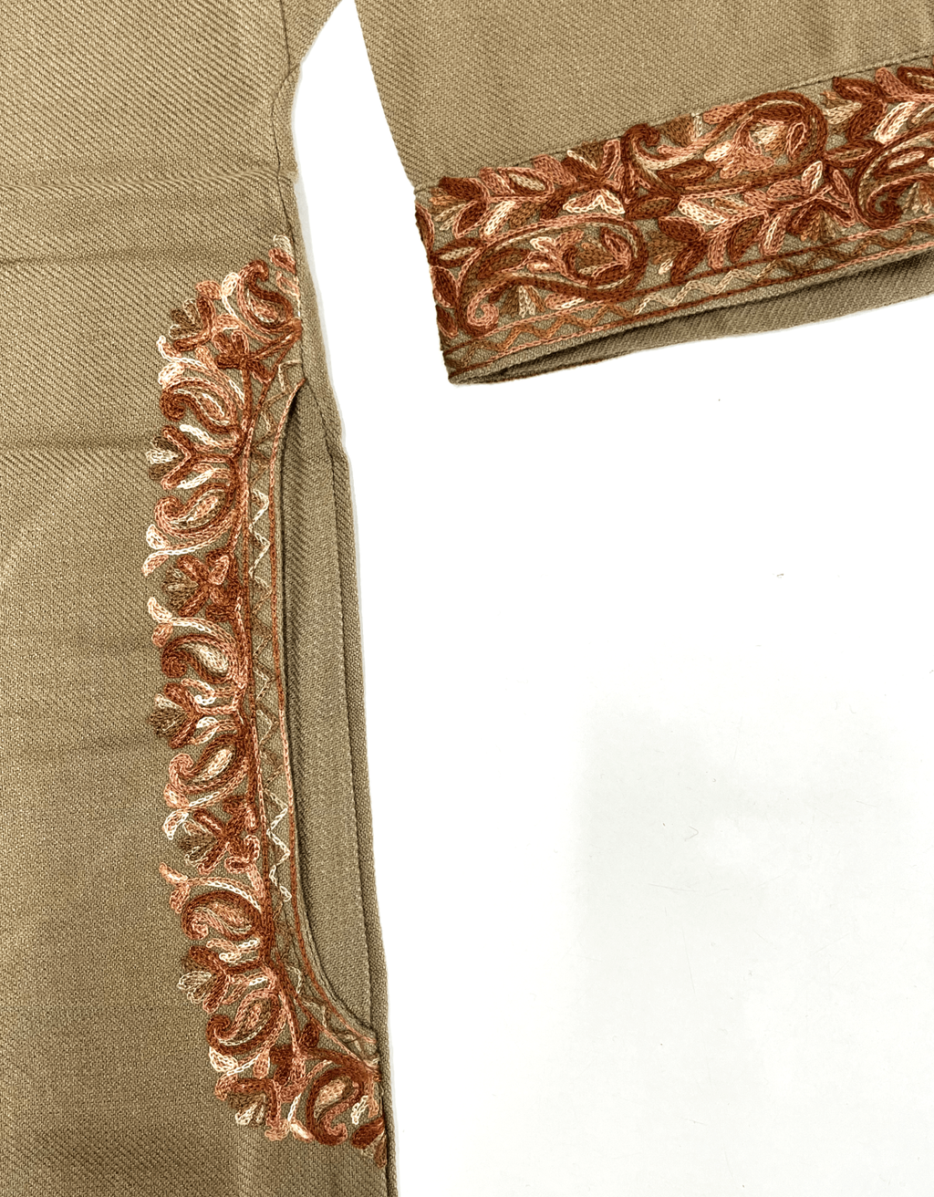 Beige Floral Aari Embroidered Kashmiri Pheran