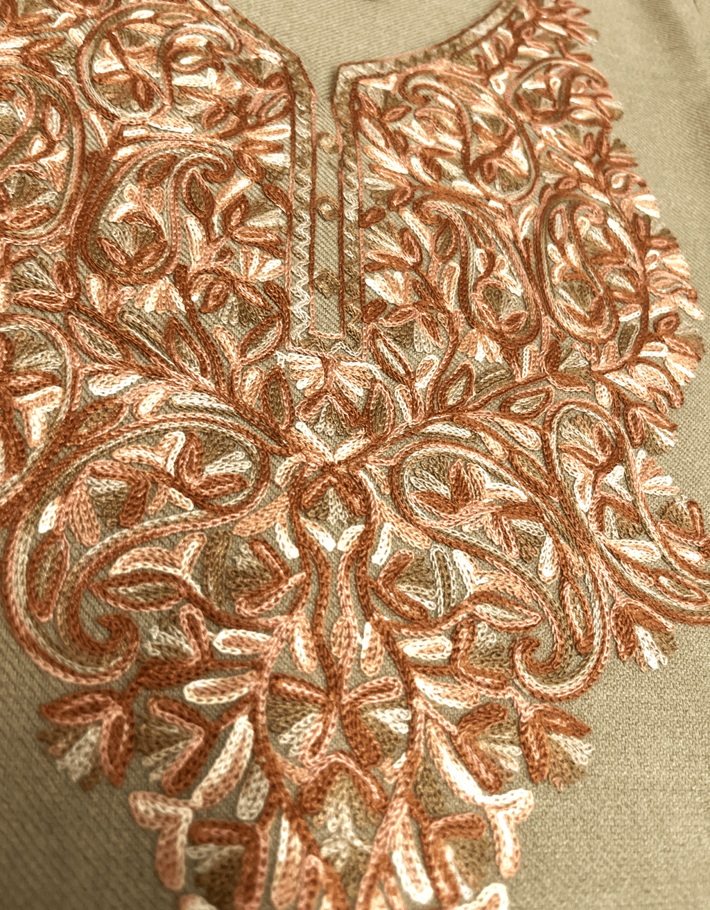 Beige Floral Aari Embroidered Kashmiri Pheran