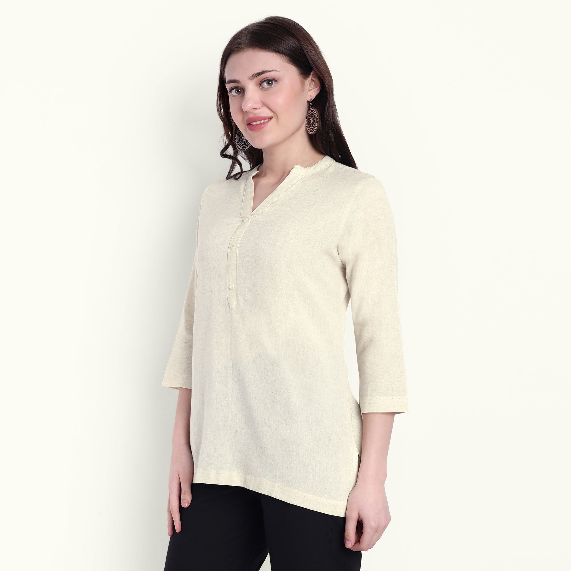  Beige Airy Linen Short Kurti 
