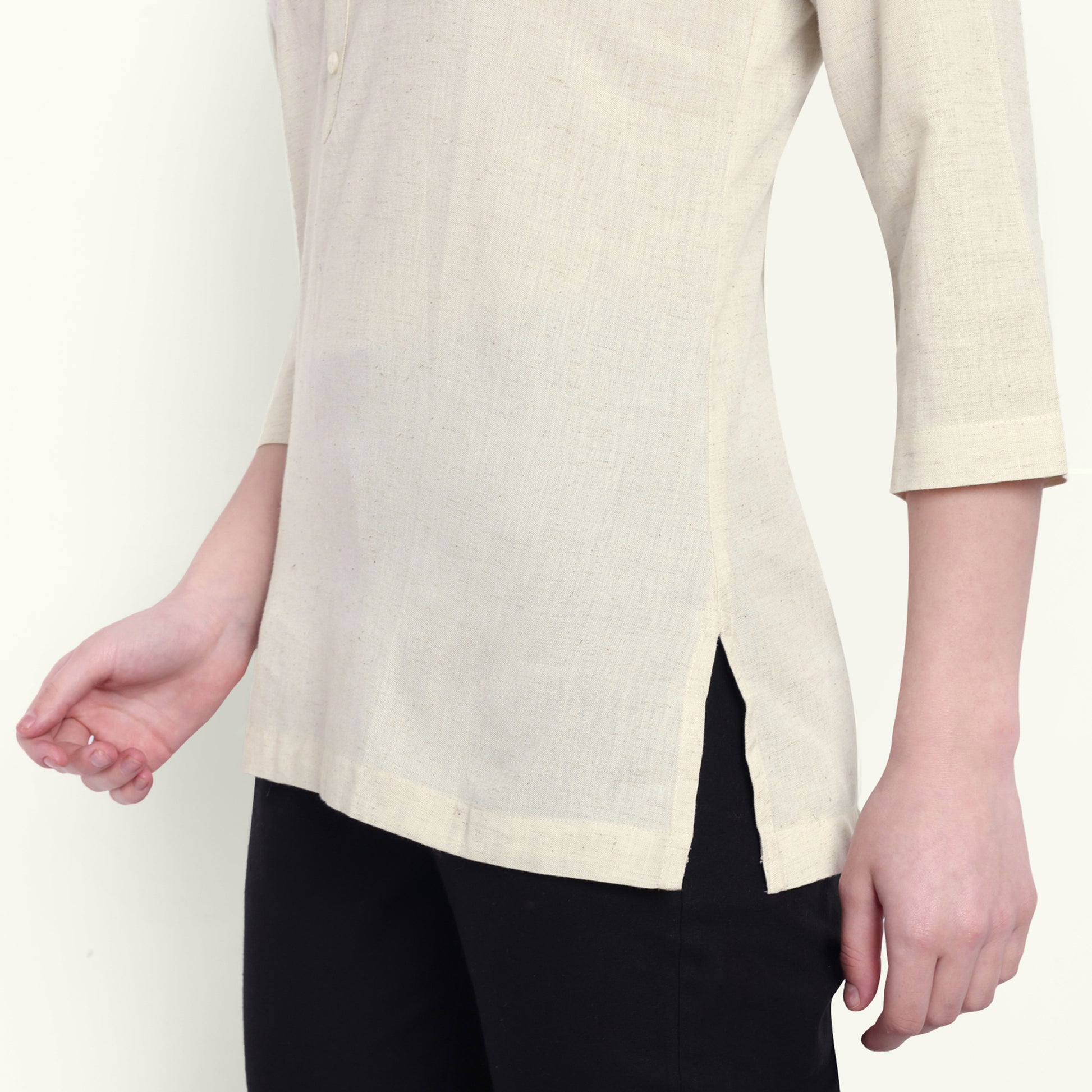  Beige Airy Linen Short Kurti Stylish Look 