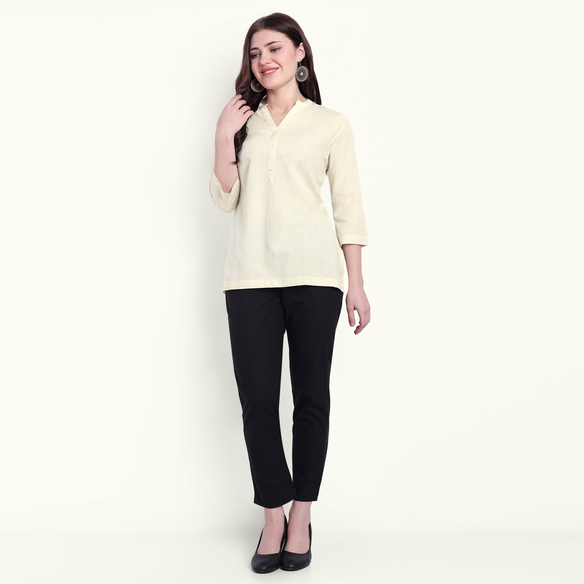 Beige Airy Linen Short Kurti comfortable
