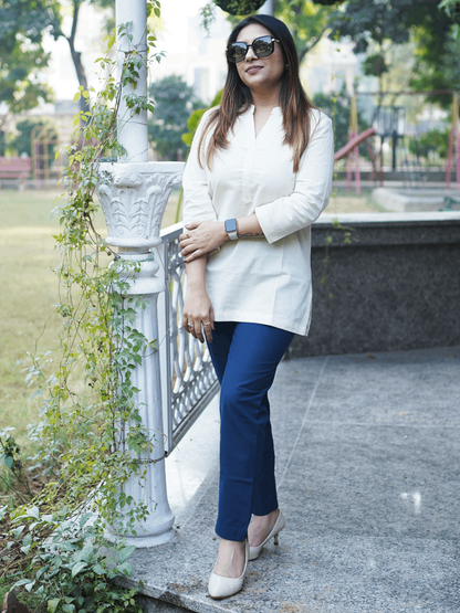 Beige Kurti and Peacock Blue Pant Set