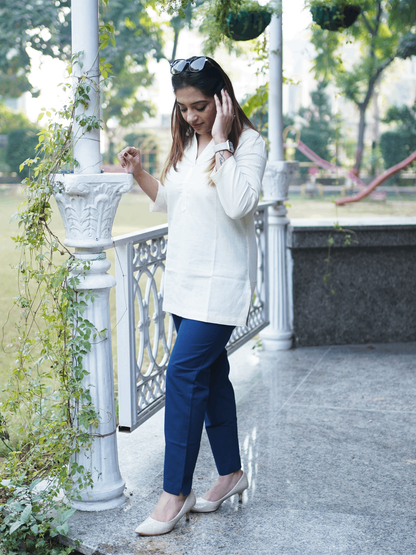 Beige Kurti and Peacock Blue Pant Set